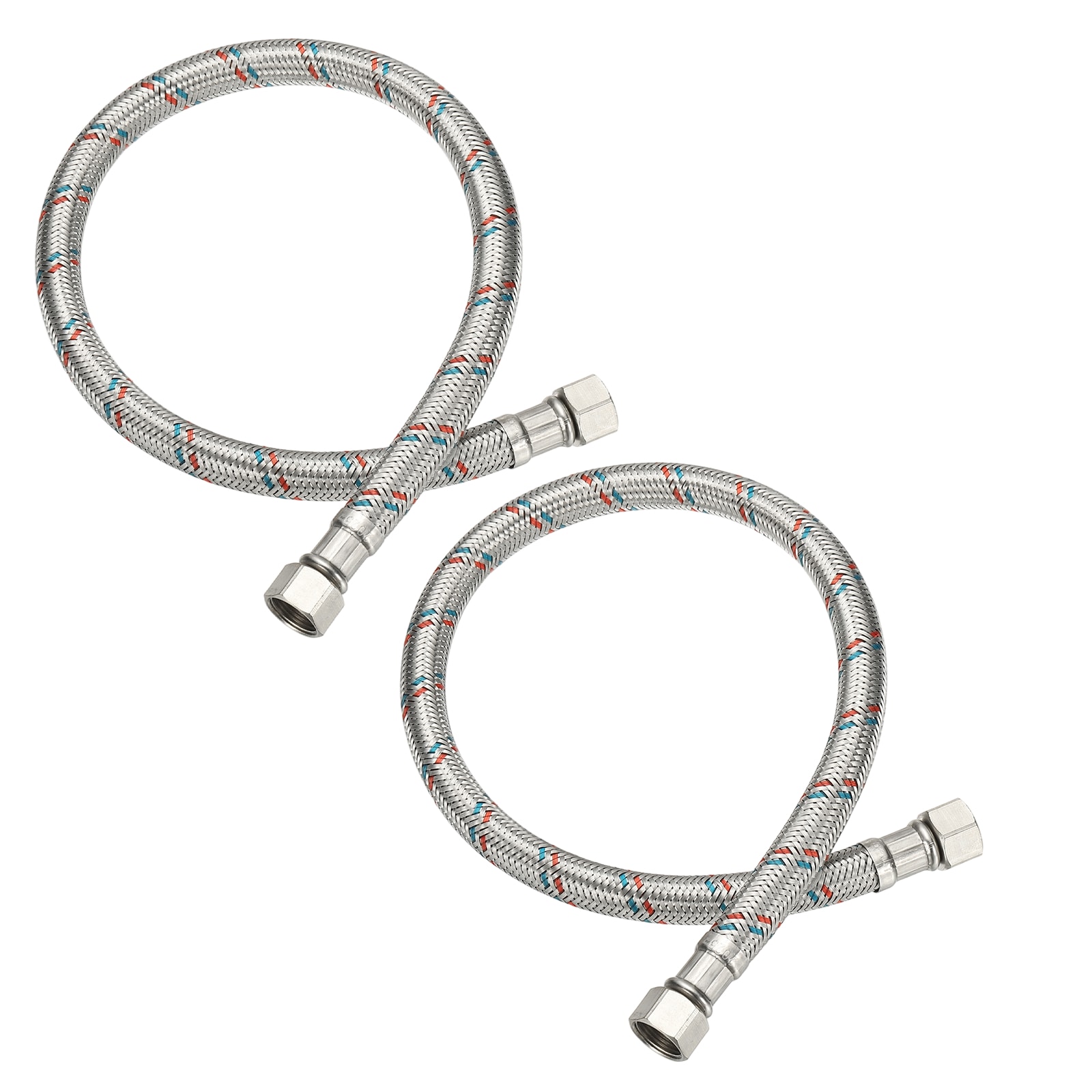 Unique Bargains - 2pcs 20 Inch Length Braided Supply Connector with Brass Nuts 3/8inch Compression