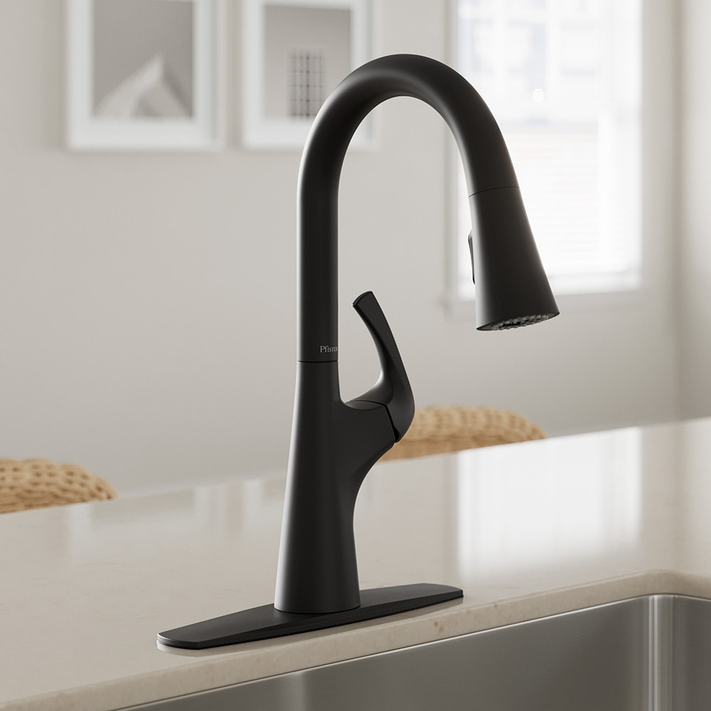 Pfister F-529-7TEB Talega Matte Black Single Handle Deck-mount Handle Residential Pull-down Kitchen Faucet with Sprayer ( Deck Plate Included )