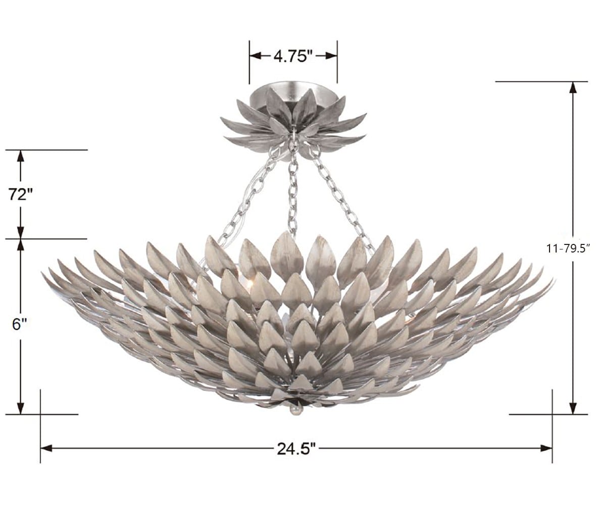 Antique Silver 6-Light Crystal Semi Flush Mount