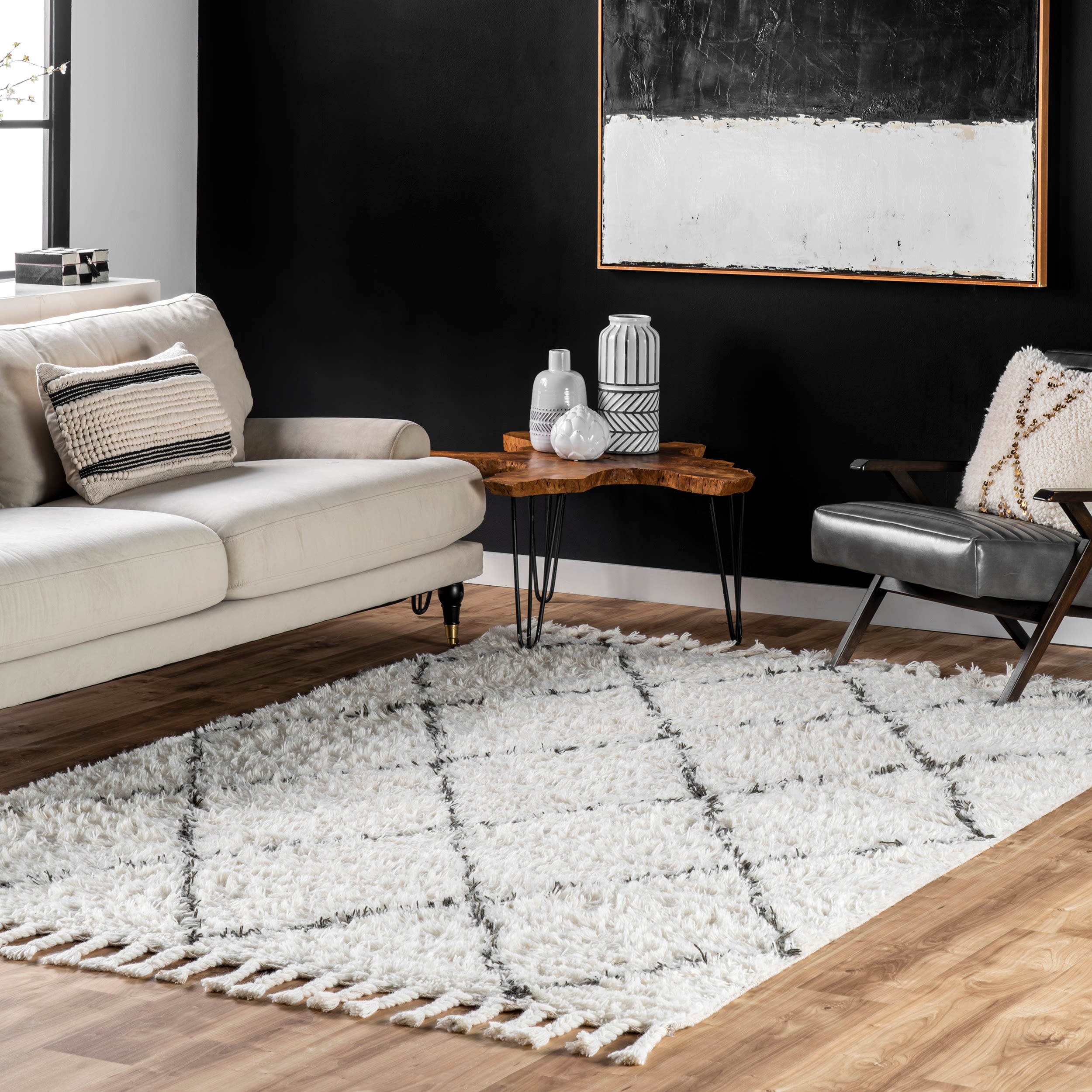 nuLOOM SPRE14A-609 Moroccan 6 x 9 (ft) Knotted Wool Natural Rectangular Indoor Geometric Moroccan Area rug