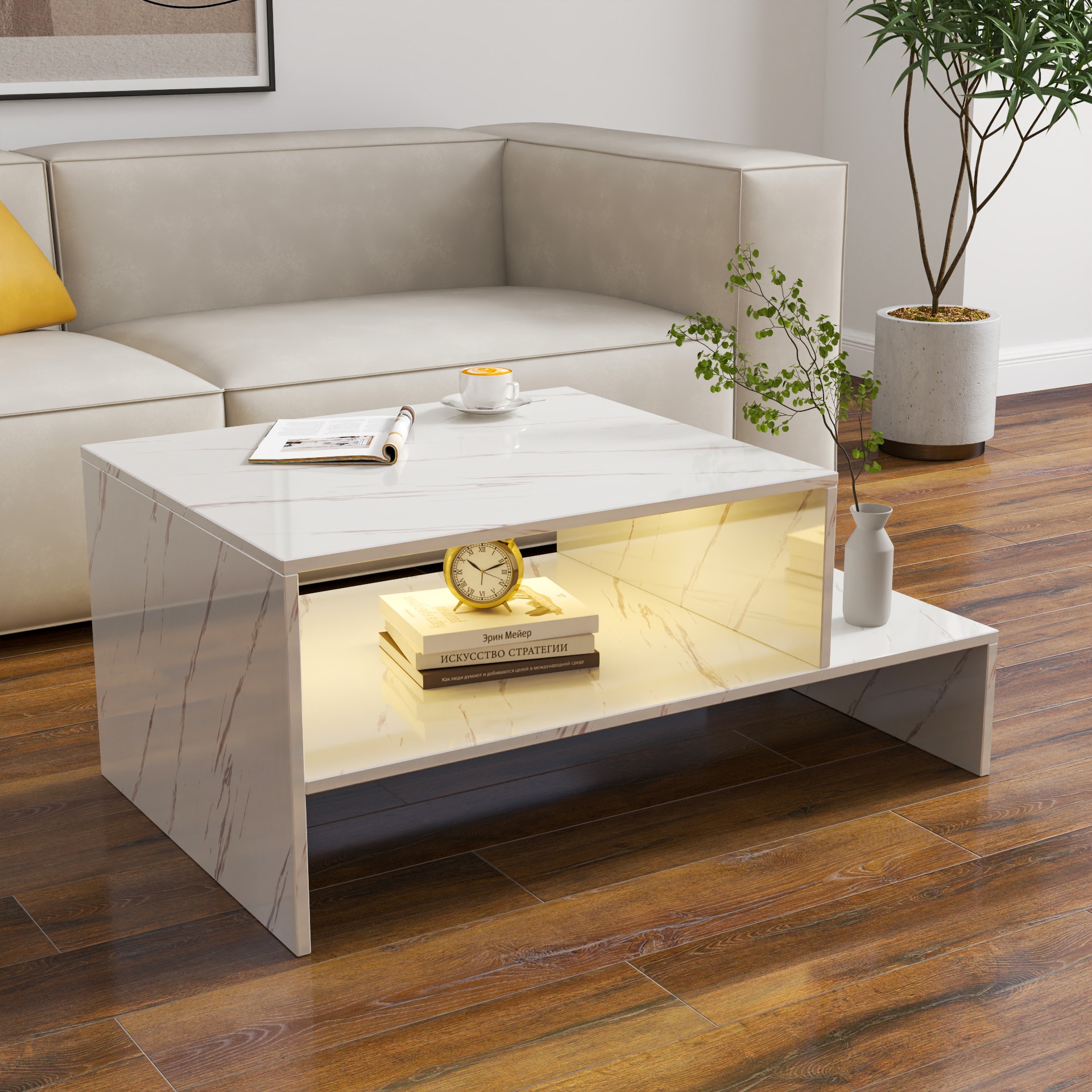 GDFStudio 333460 Aubyn Modern Architectural Coffee Table White White