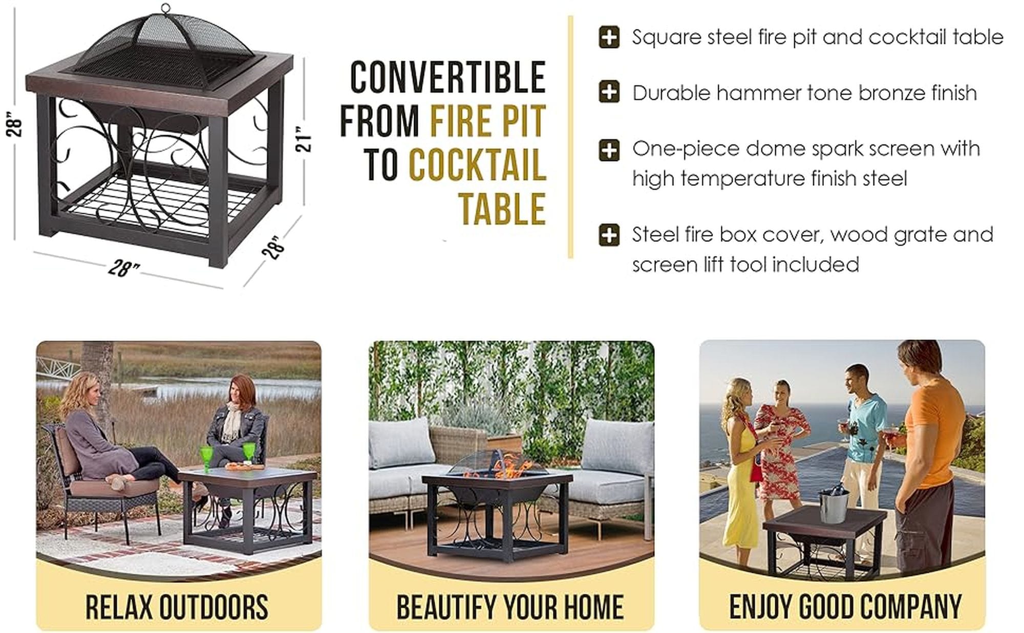 30" Bronze Wood Fire Pit Table with Storage Rack