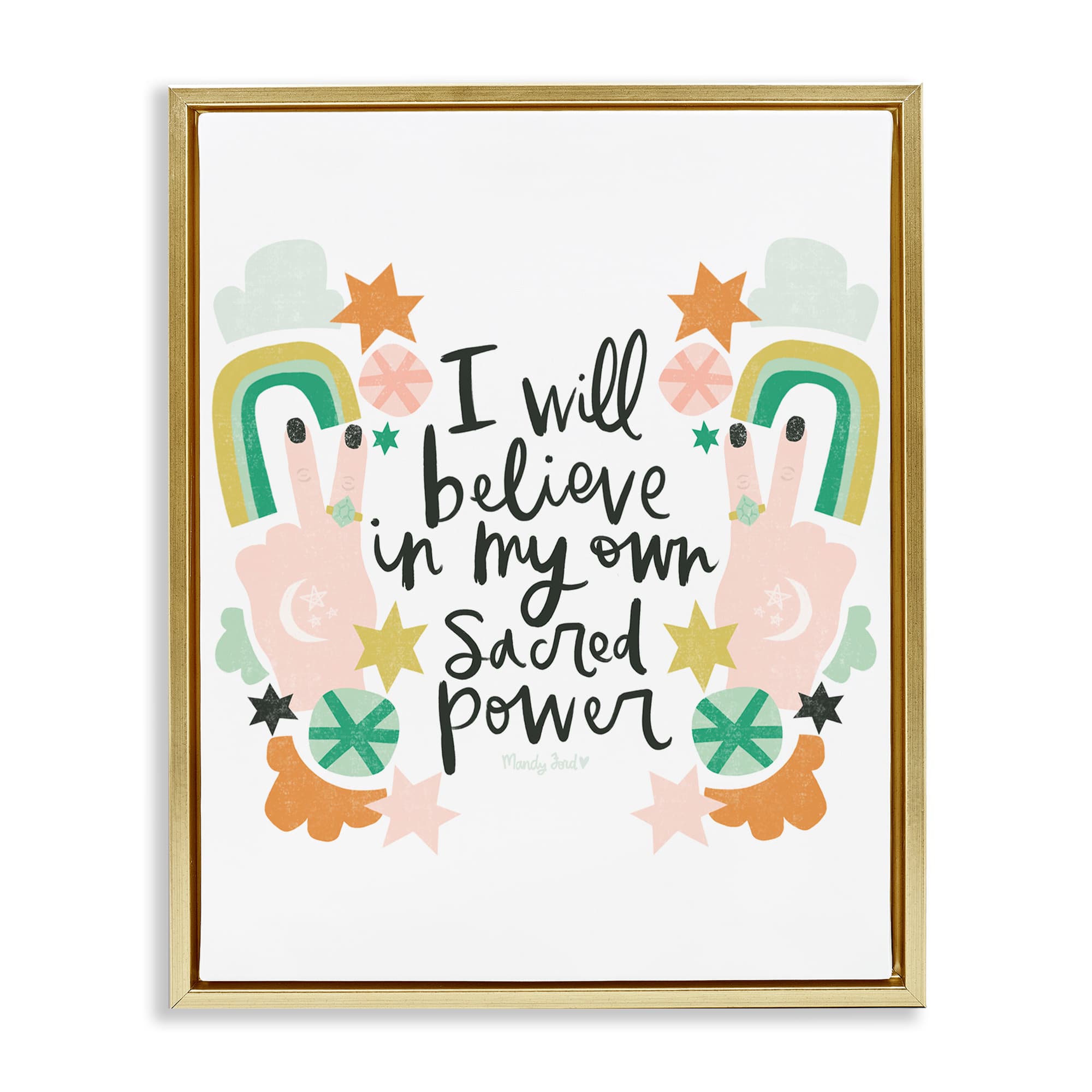 Stupell Industries BS-307-FFG-24X30 Empowering Sacred Power Sentiment Gold Framed Floater Canvas Wall Art By Mandy Ford Art + Illustration 25 x 31