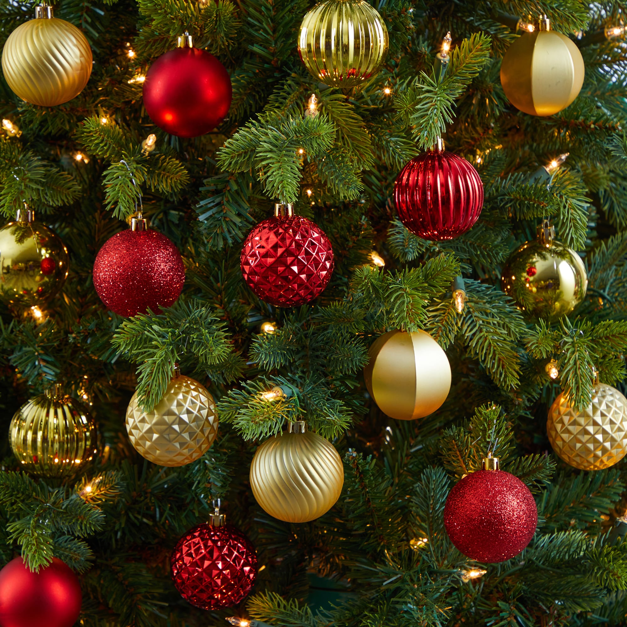 Red and Gold Shatterproof Plastic Christmas Ornament Set