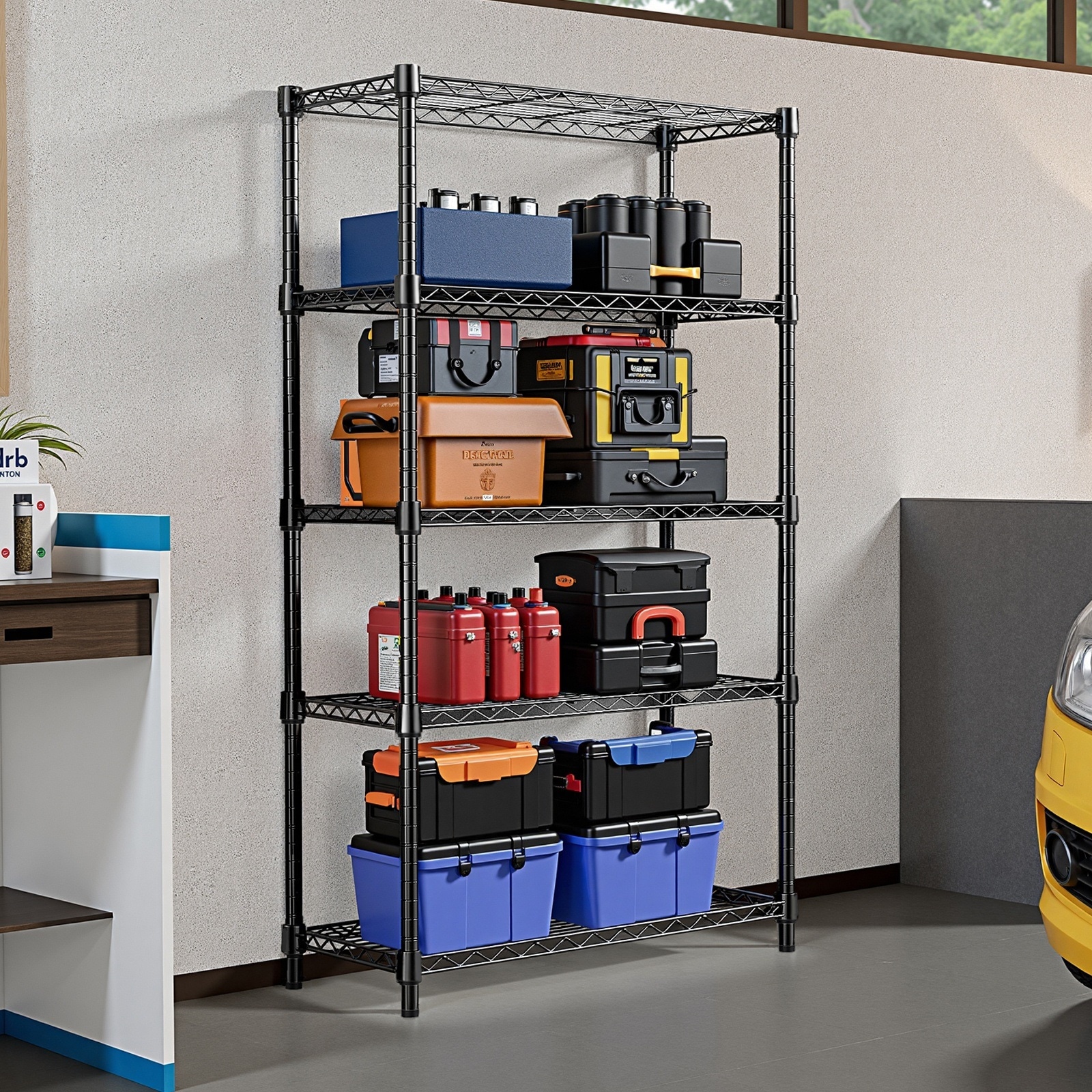 Horizons Prime 62 inch Black Carbon Steel Heavy Duty 5-Tier Utility Shelving Unit with 1250 lbs Capacity