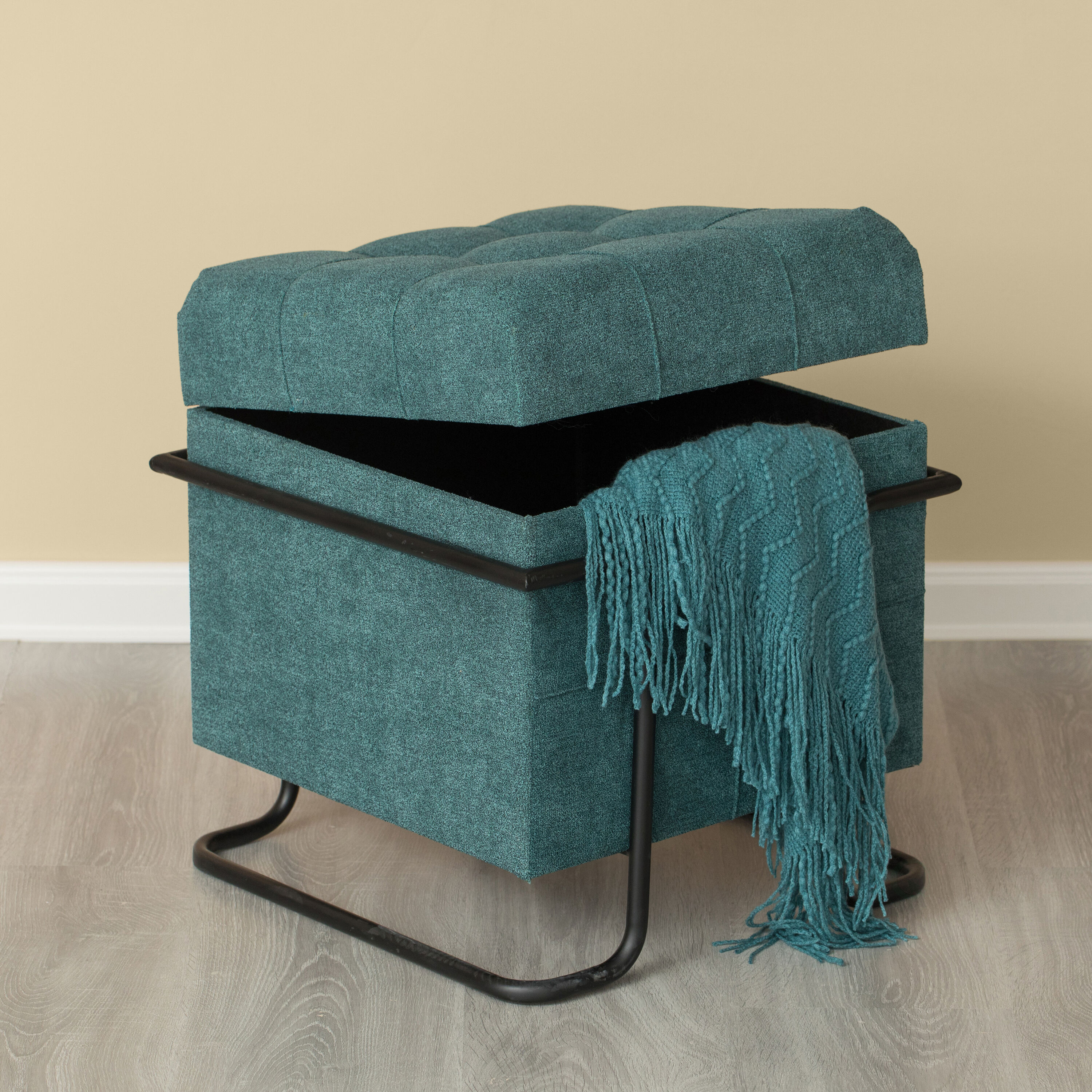 FABULAXE QI003941.BL Modern Blue Velvet Oval Storage Ottoman