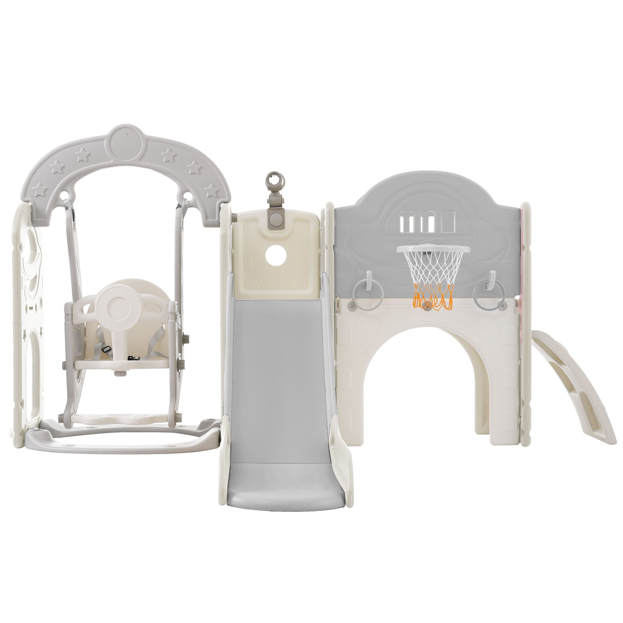 Siavonce XH61AAE Toddler Slide and Swing Set 7 in 1, Kids Playground Climber Slide Playset with Basketball Hoop Freestanding Combination for Babies Indoor and Outdoor