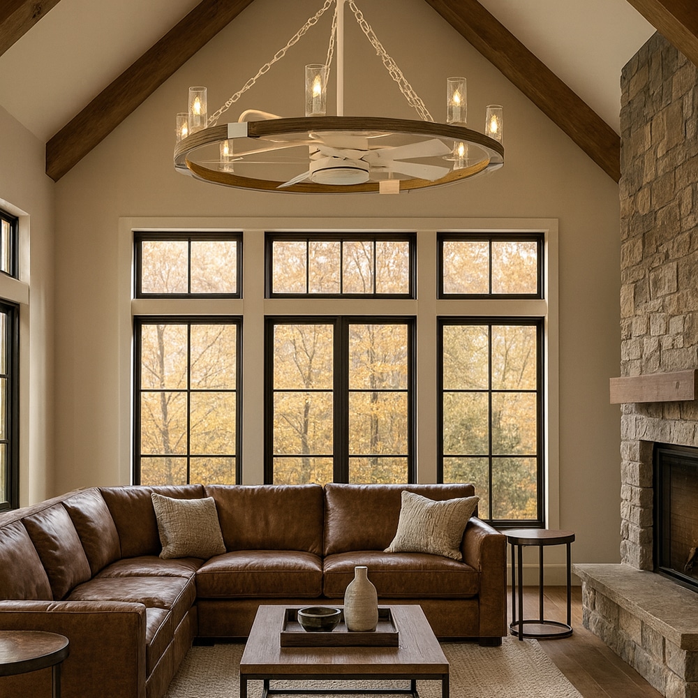 Hinkley 906144FMW-LWD Sawyer 52-in Outdoor Smart Matte White w/ Weathered Wood with Matte Blades Ceiling Fan With Light and Remote ( 5 -Blade )