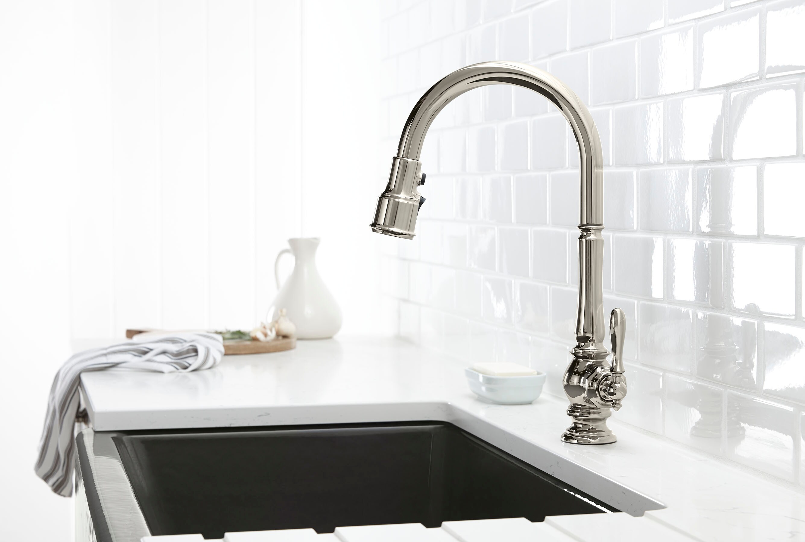 Polished Nickel Pull Down Single Handle Kitchen Faucet
