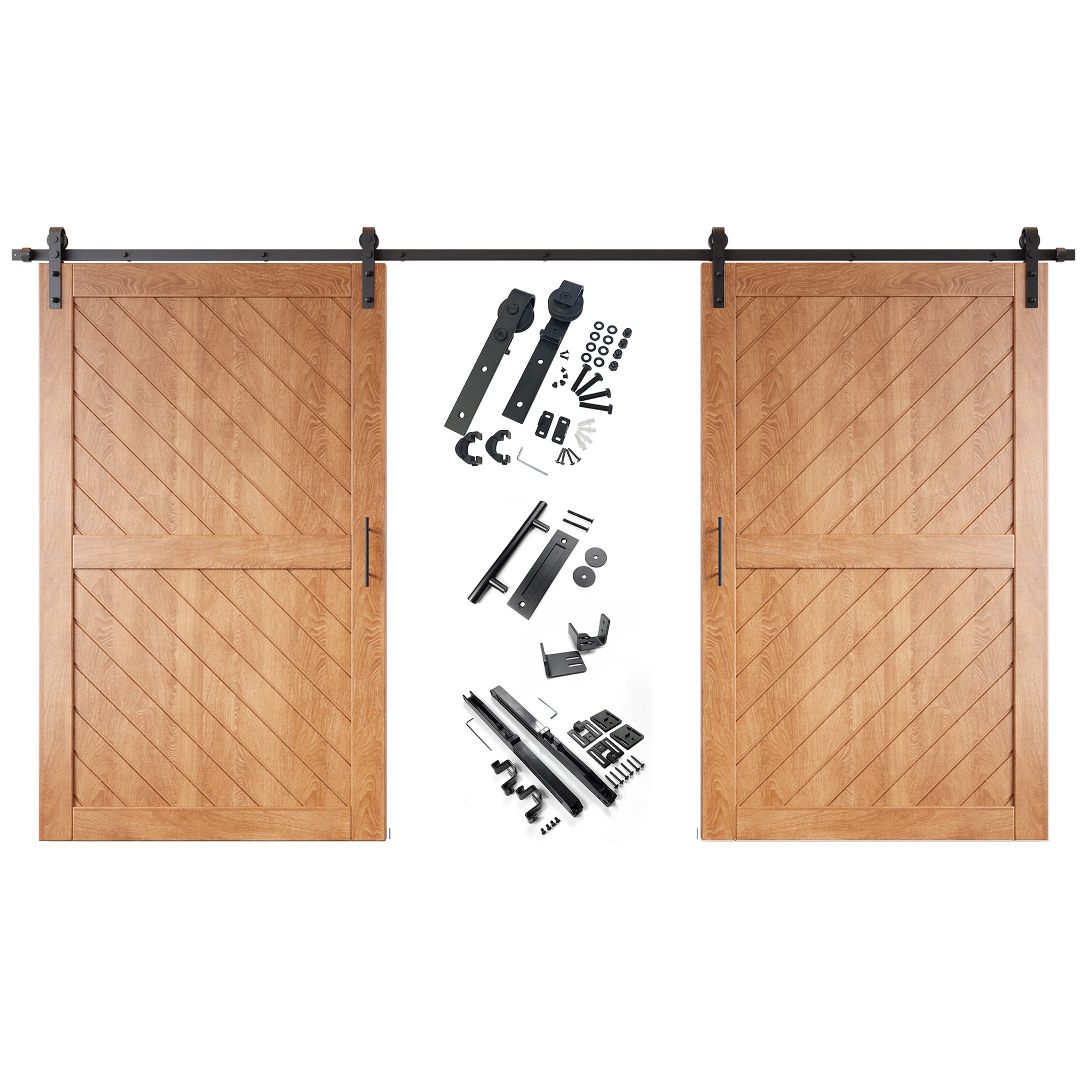 HOMACER YT2H216C-XT2-5080-EA 50-in x 80-in Early American Prefinished Non-standard Pine Wood Solid core Double Barn Door (Hardware Included)