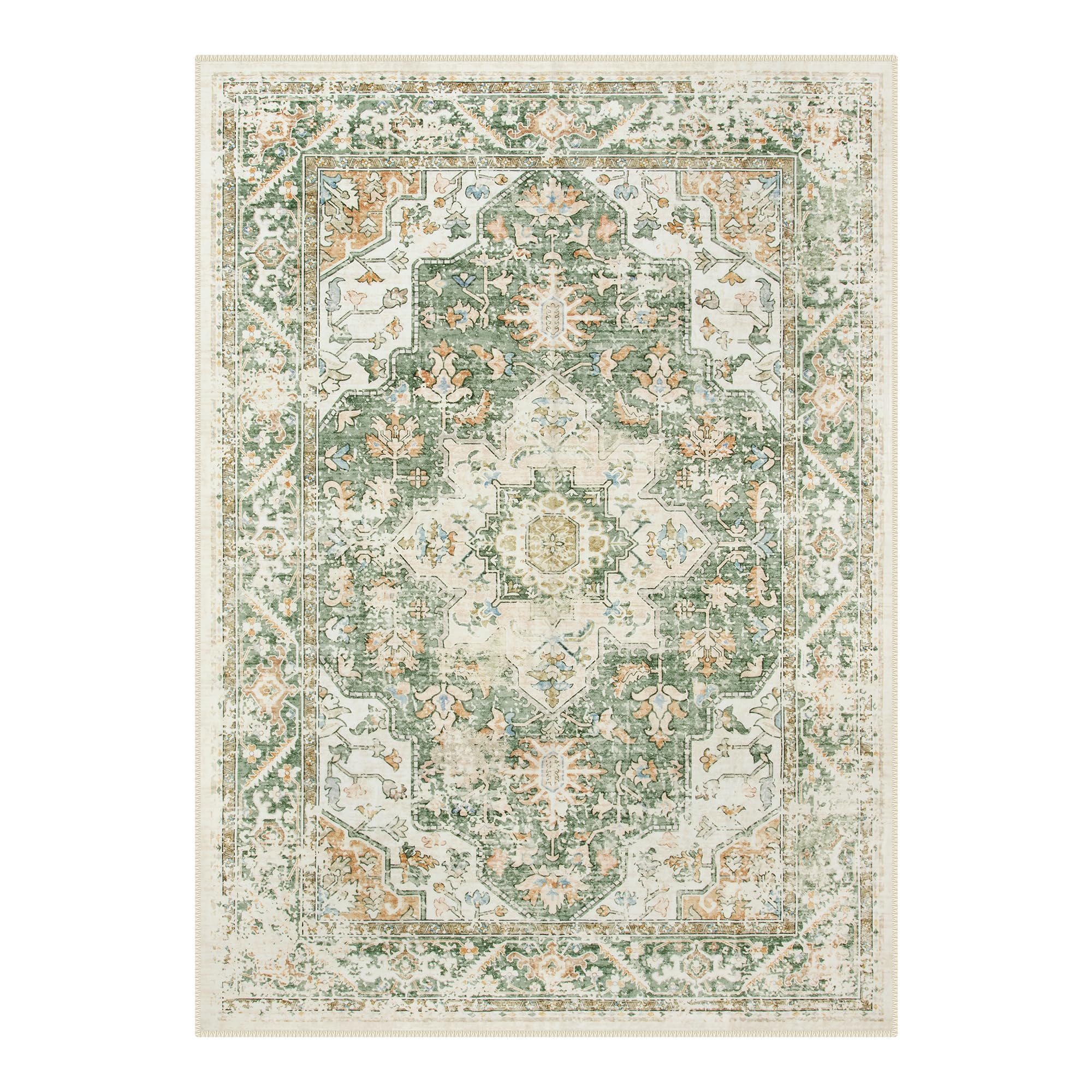Lahome AR-DYRZP-010-G2 5 x 7 (ft) Green Large Floral Thcik Border Contrast Short Pile Velvet Rectangular Indoor Area Rug