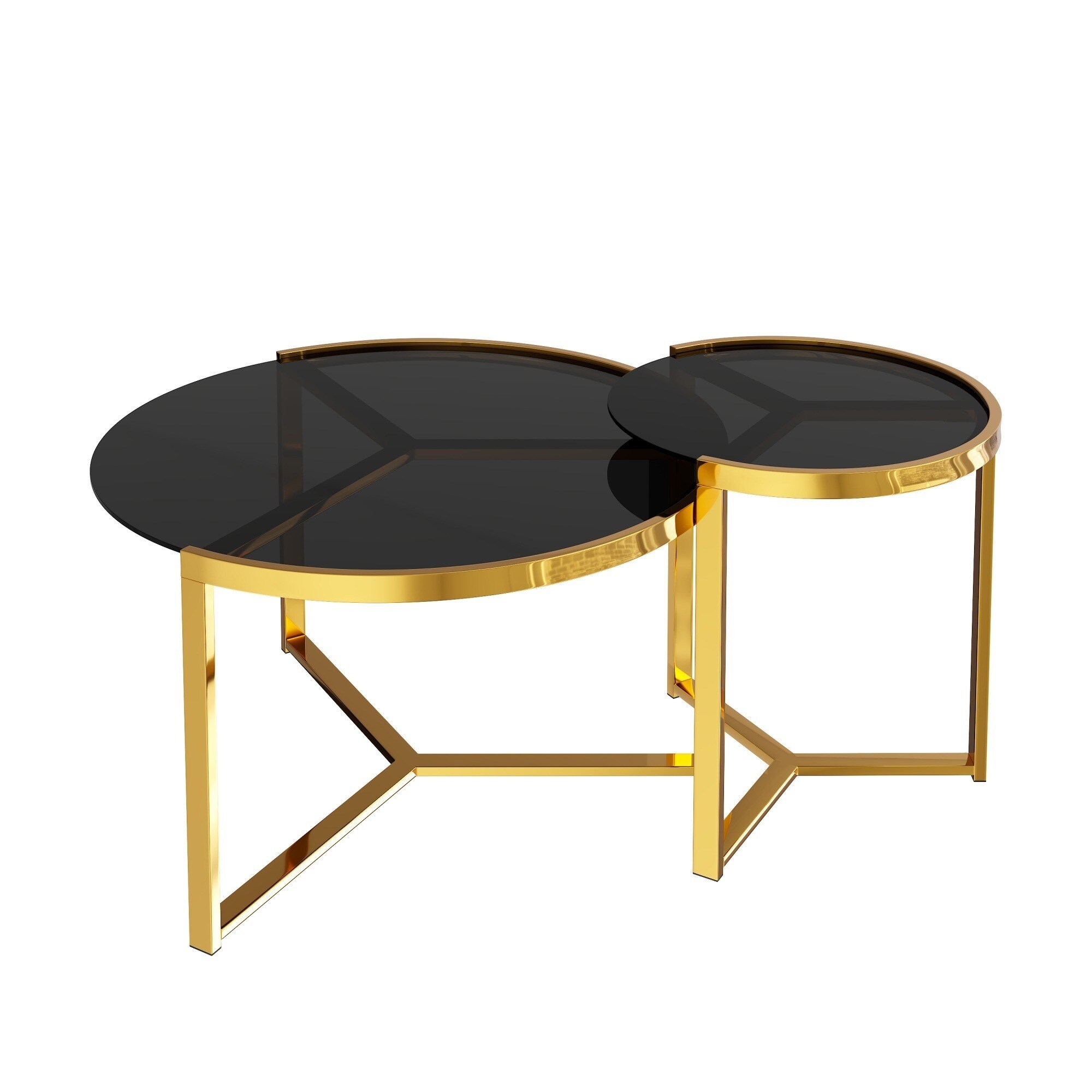 UOI 32 inch Gold and Black Tempered Glass Nesting Coffee Table Set with ...