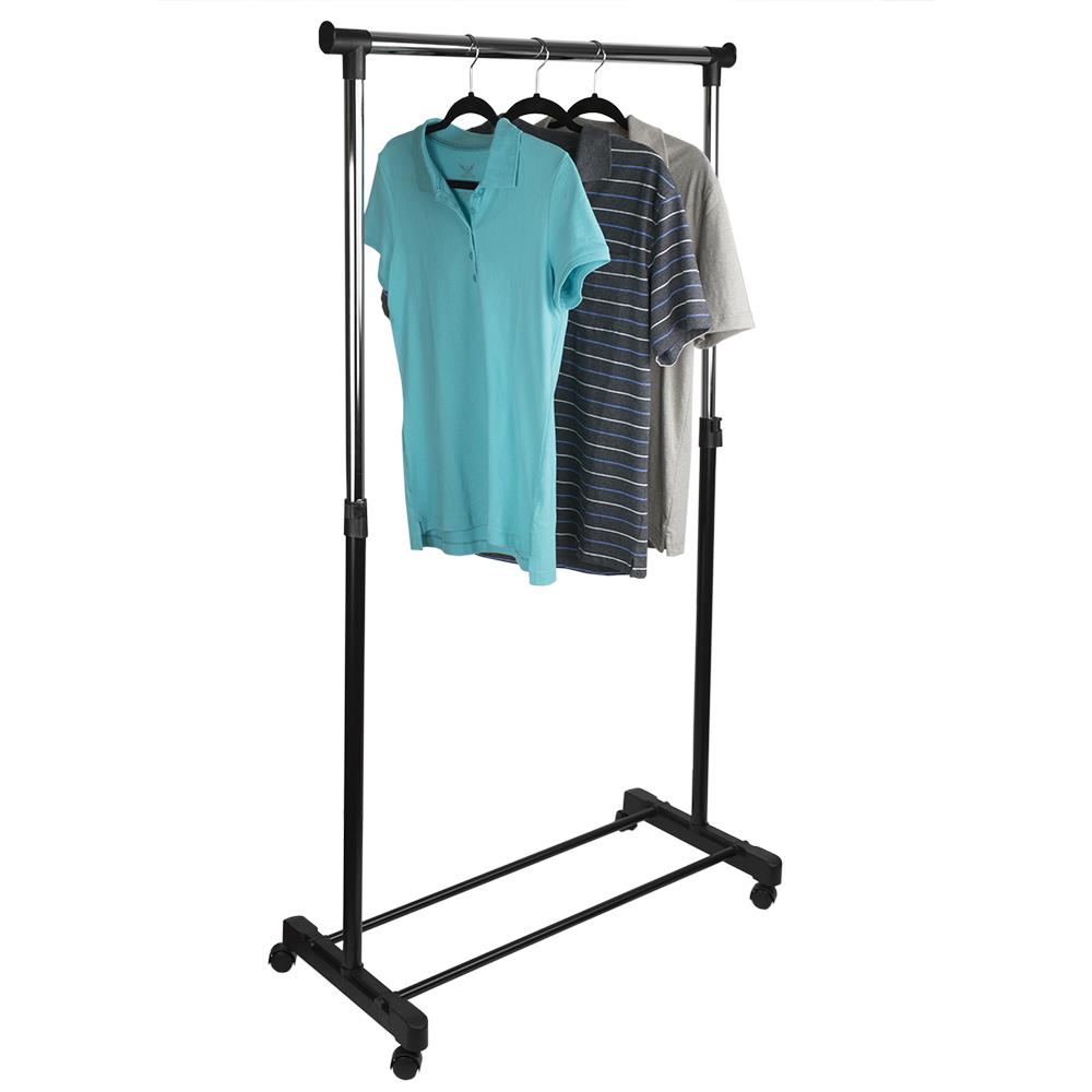 Home Basics Black Steel Rolling Clothing Rack in the Clothing