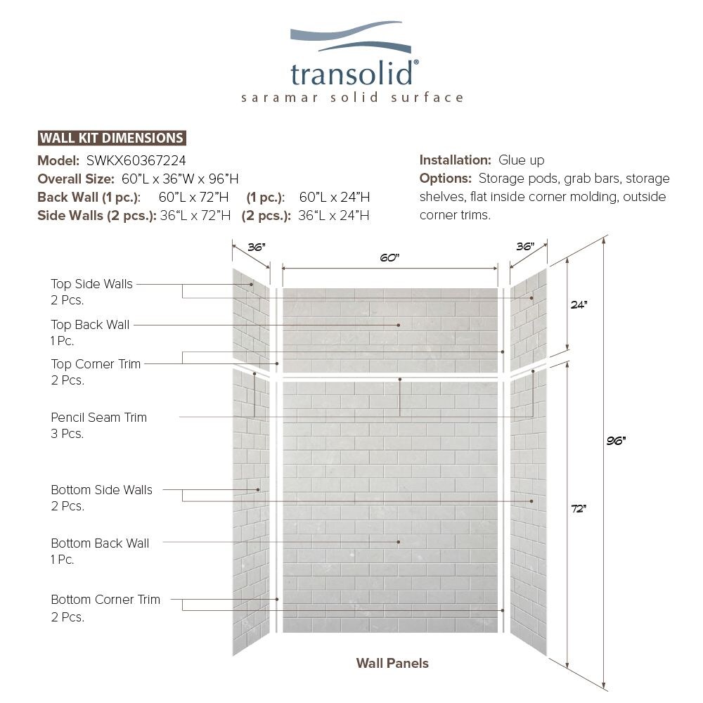 Transolid Saramar Velvet 36-in W x 36-in D x 96-in H Lunar 3-Piece Glue ...