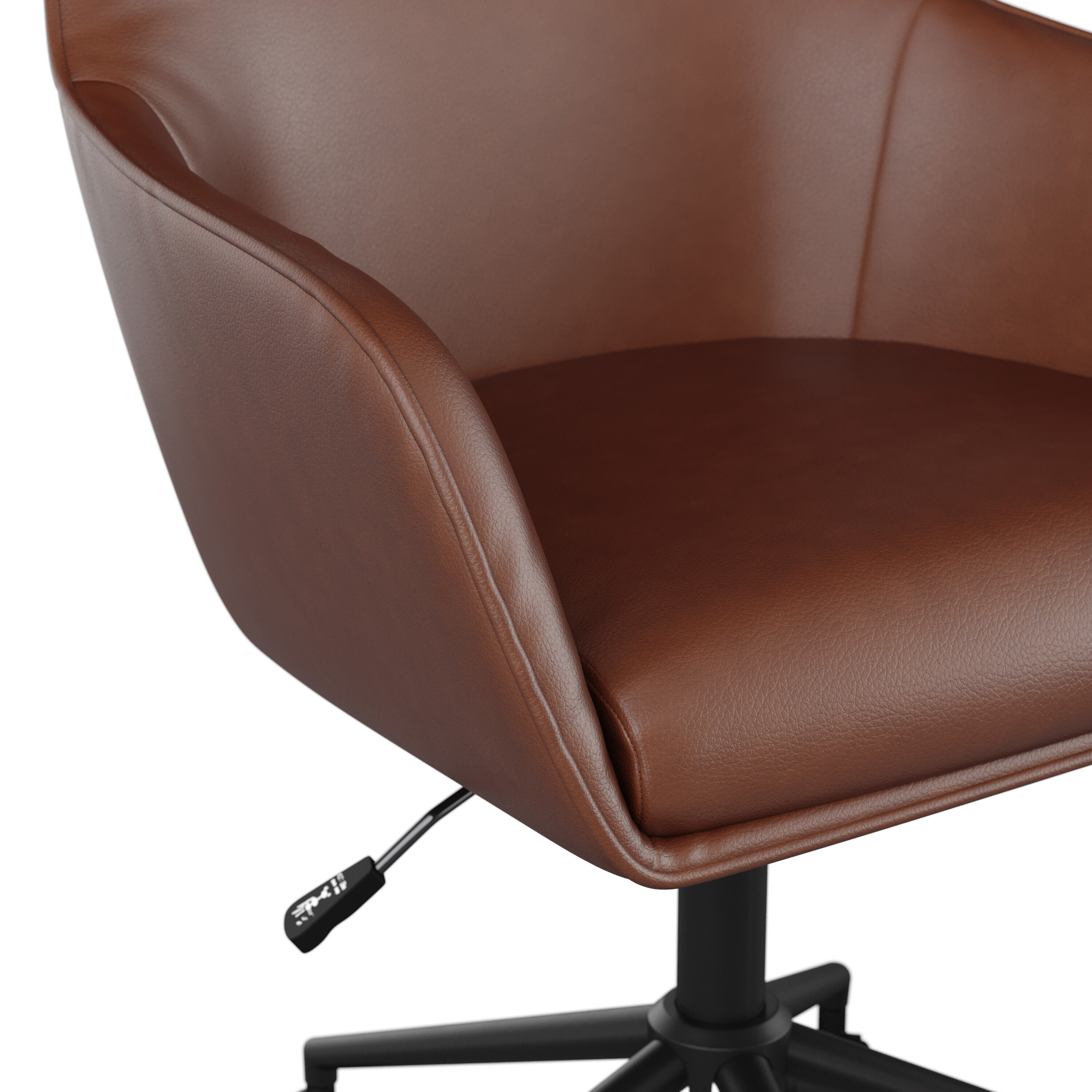 Saddle Brown Faux Leather Swivel Office Chair with Oil Rubbed Bronze Frame