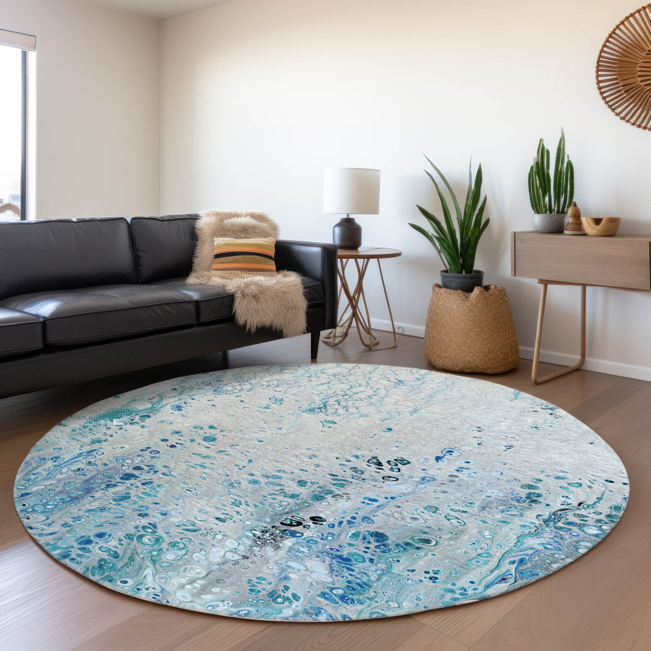 Addison Rugs AMF63SH8RO Mayfield AMF63SH 8 x 8 (ft) Loomed Polyester Shoreline Round Indoor Abstract Machine washable Area rug