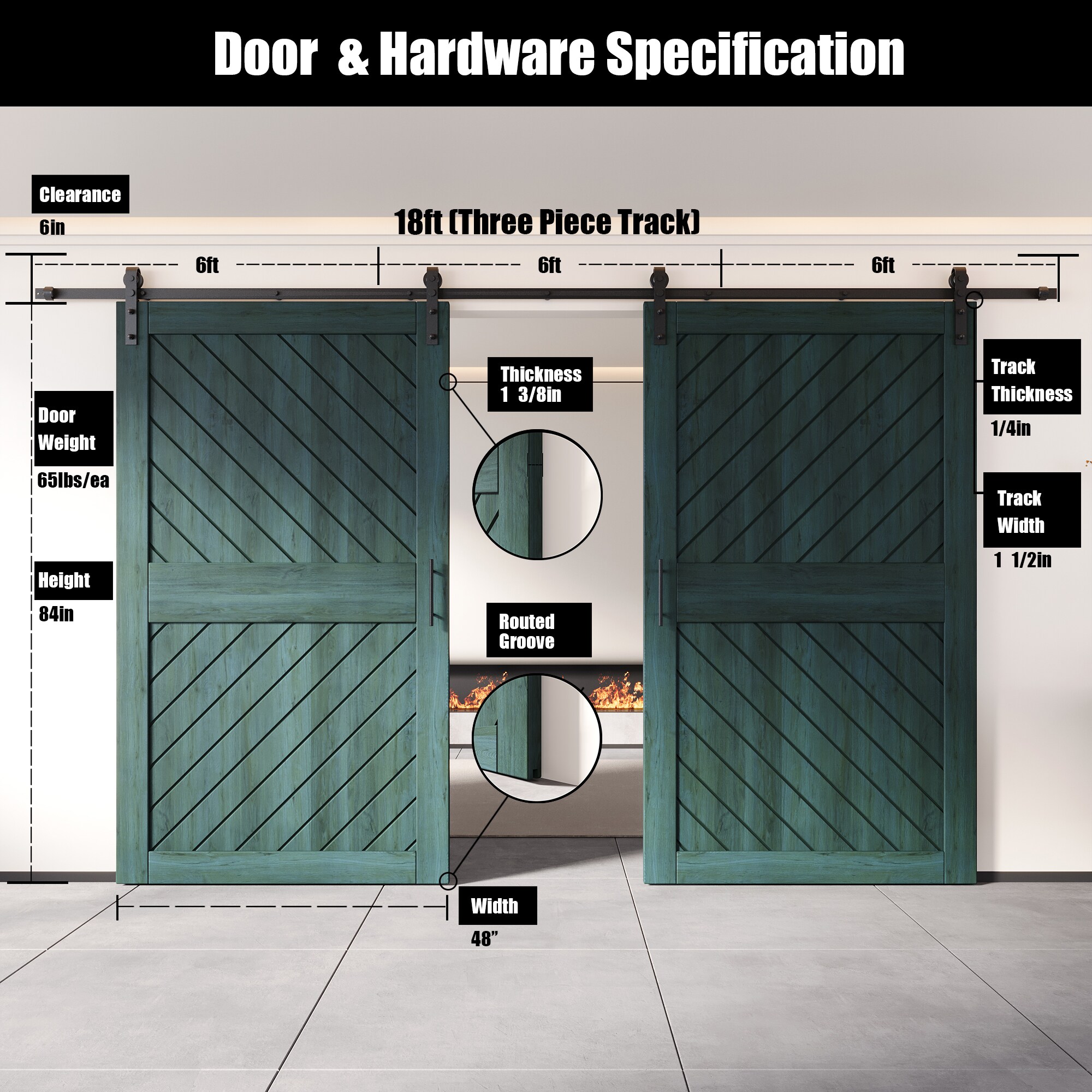 HOMACER YT2H216C-XT4-4884-RP Barn-Doors - View #2