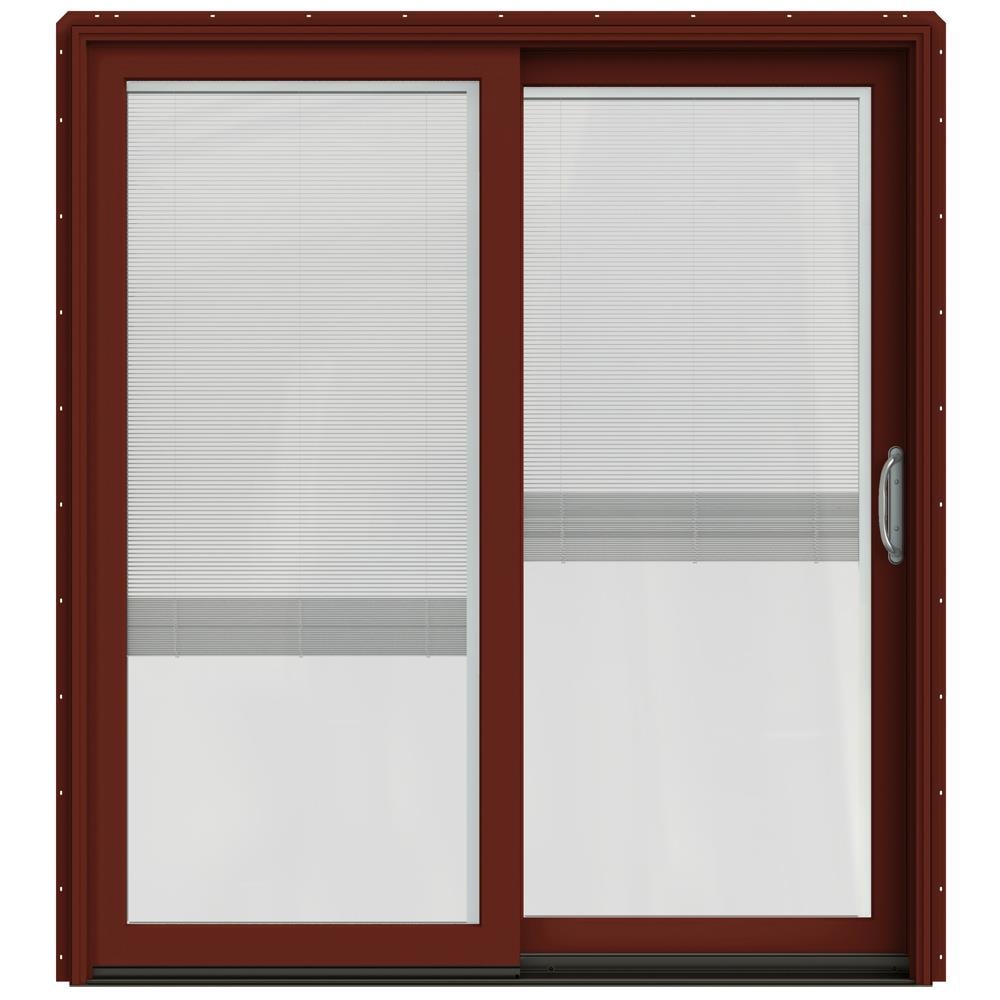 JELD-WEN LOWOLJW220100396 72-in x 80-in Low-e Blinds Between The Glass Mesa Red Clad-wood Sliding Right-Hand Sliding Double Patio Door Screen Included