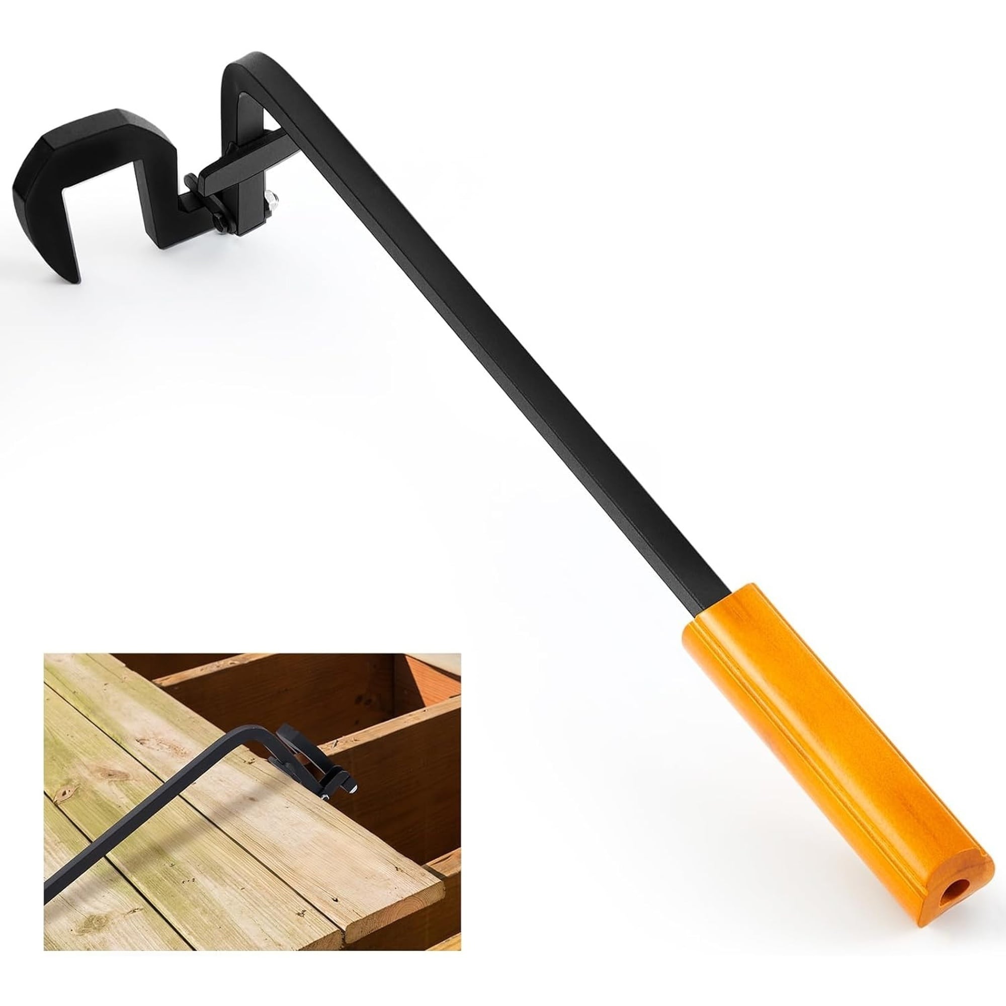 Angel Sar Heavy Duty Carbon Steel Deck Board Straightening Tool 1.77 Inch Wide Hook Yellow with Cushioned Handle for Straightening Boards Joists Kneeling Maintain Pressure
