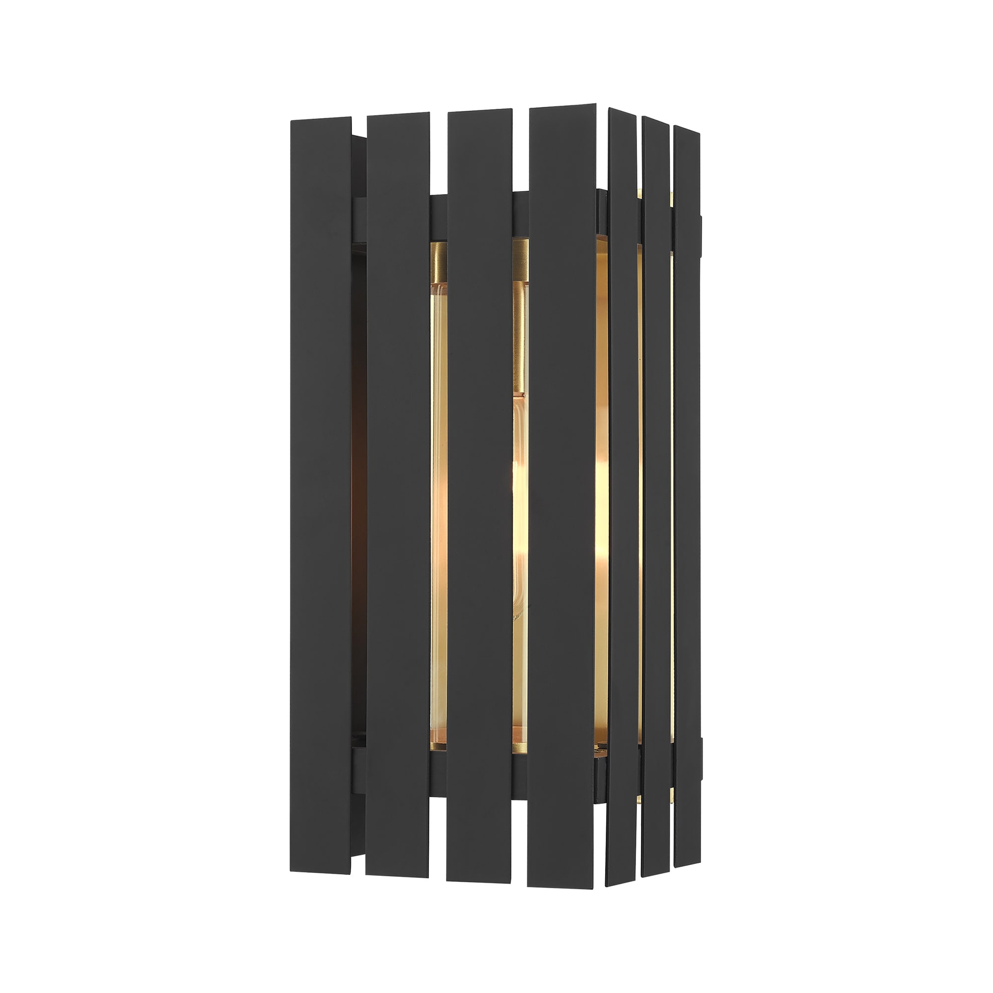 Black and Satin Brass Dimmable Outdoor Wall Lantern with Clear Glass