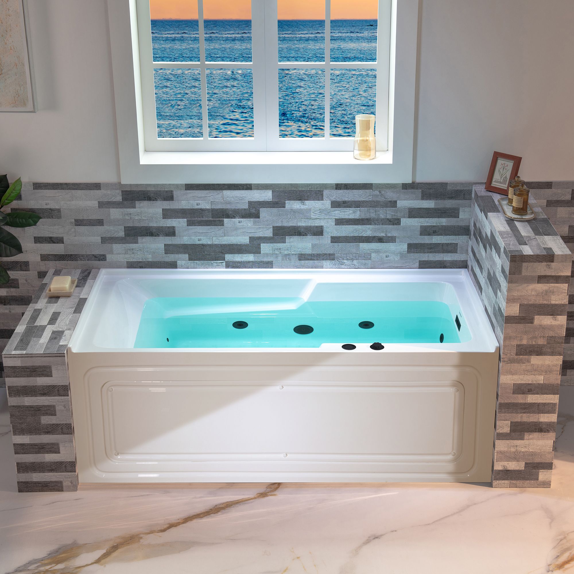 Woodbridge LB380 Helena 30-in x 60-in White with Matte Black Trim Acrylic Rectangular Alcove Whirlpool tub with Drain ( Right Drain )