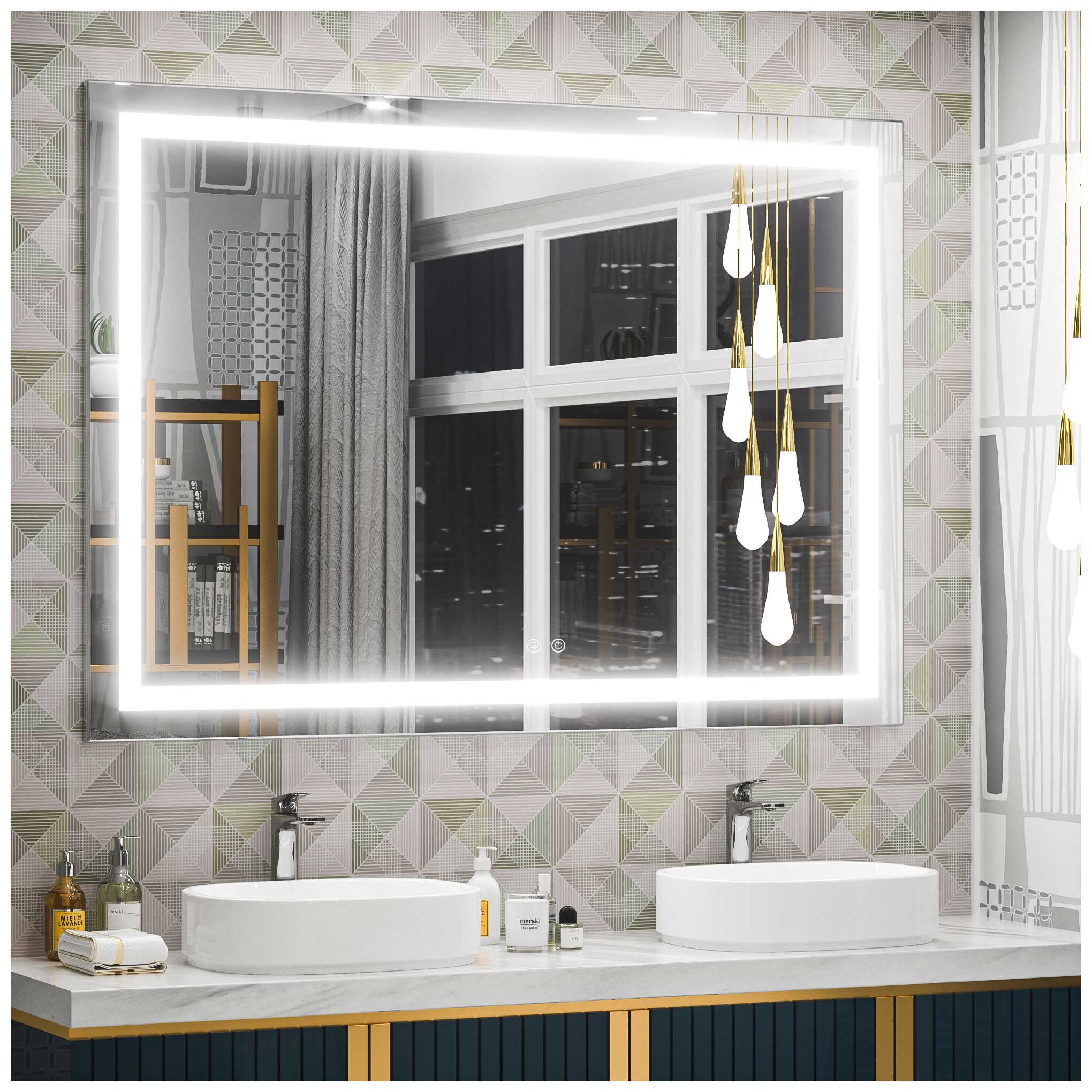 Keonjinn LW-JZ-ZG2-12191 48-Inches x 36-Inches Polished Frameless Rectangle Dimmable LED Lighted Fog Free Bathroom Vanity Mirror ( Sliver )