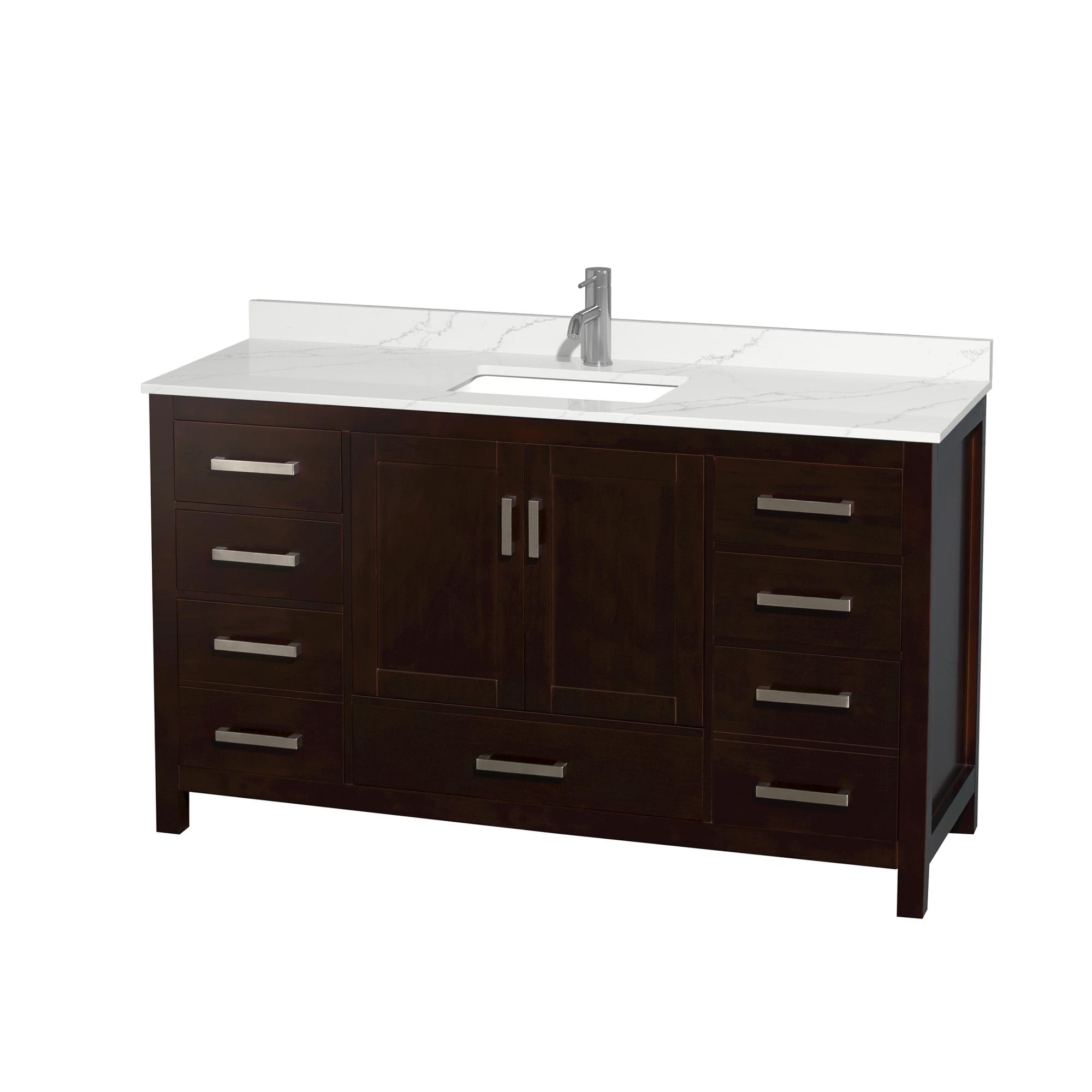 Wyndham Collection WCS141460SESGTUNSMXX Sheffield 60-in Espresso with Brushed Chrome Trim Undermount Single Sink Bathroom Vanity with Giotto Quartz Quartz Top