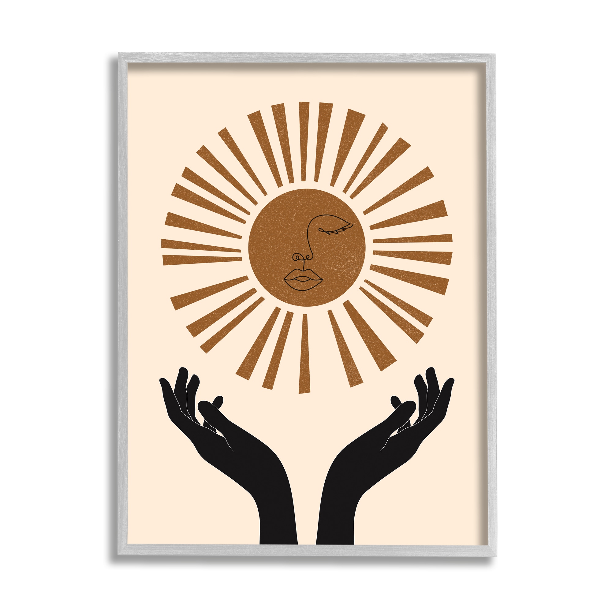 Stupell Industries AE-809-GFF-16X20 Hands Holding Desert Sun with Face Linework Jj Design House Llc Framed 20-in H x 16-in W Abstract Print