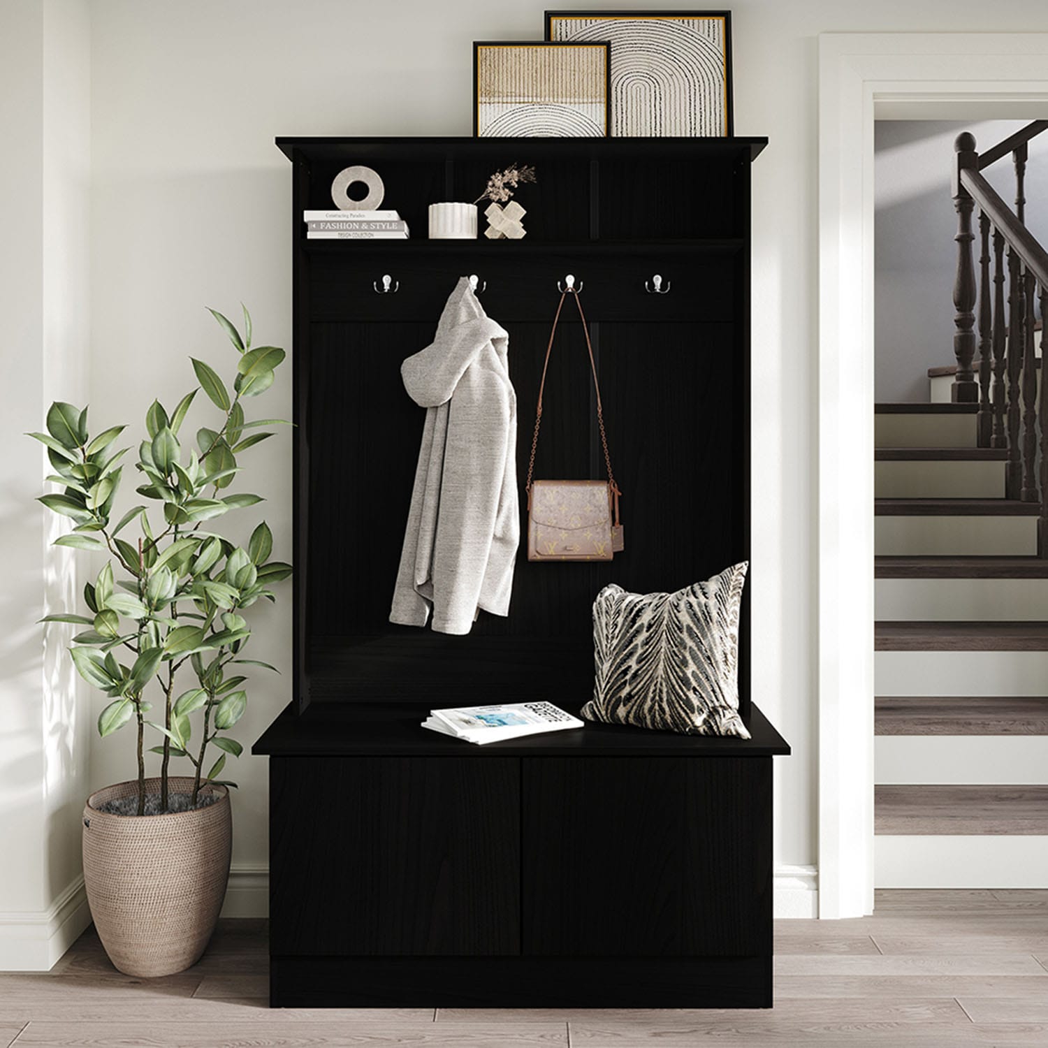 ChaletPosh C7051HT-BK Modern 39.96-in Black Wood Hall Tree
