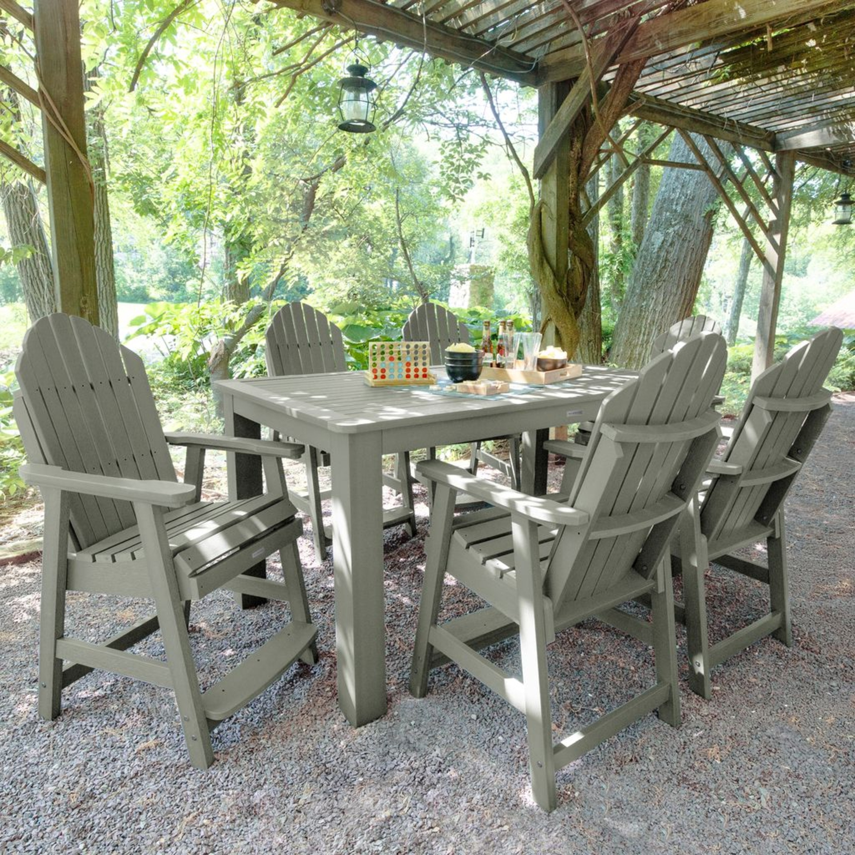highwood AD-ST7HM2CO4BA-EUC Hamilton 7 -Piece Eucalyptus Counter height Plastic Rectangle Table with 6 Stationary Chairs