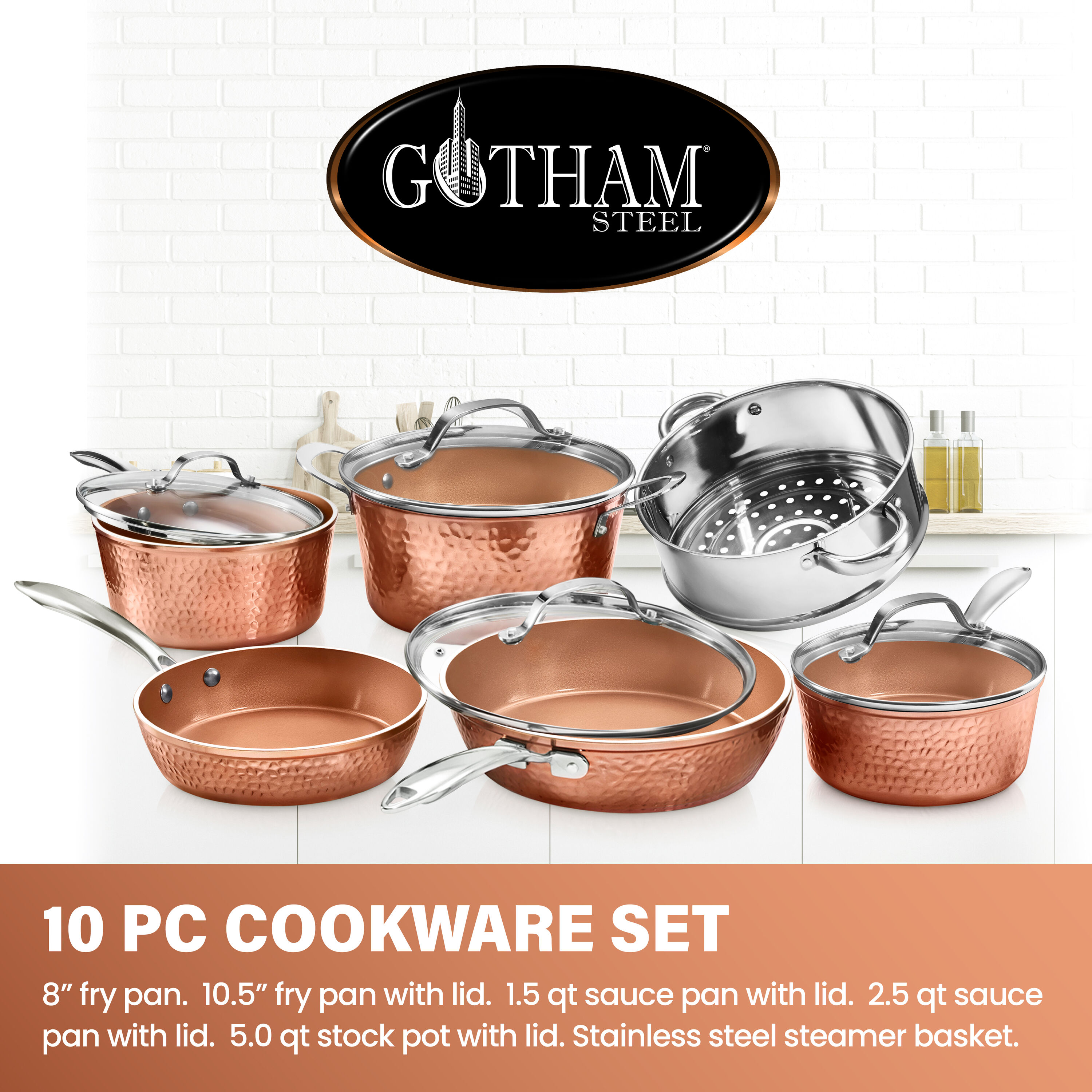 Gotham Steel Gotham Steel hammered 13.78-in Aluminum Cookware Set with Lid  in the Cooking Pans & Skillets department at