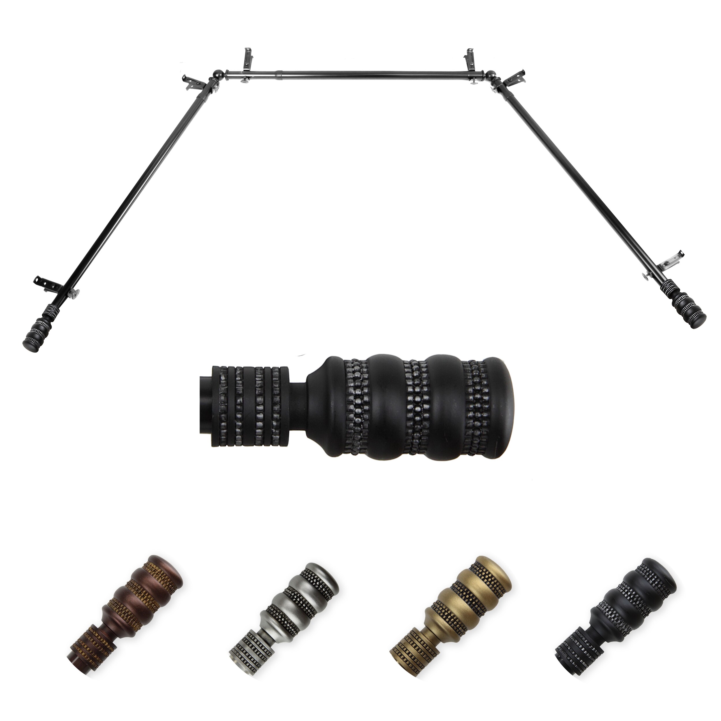 Hart & Harlow L-ABAY-09-2 Debra 13/16-in Bay Black Steel Bay window curtain rod with Finials
