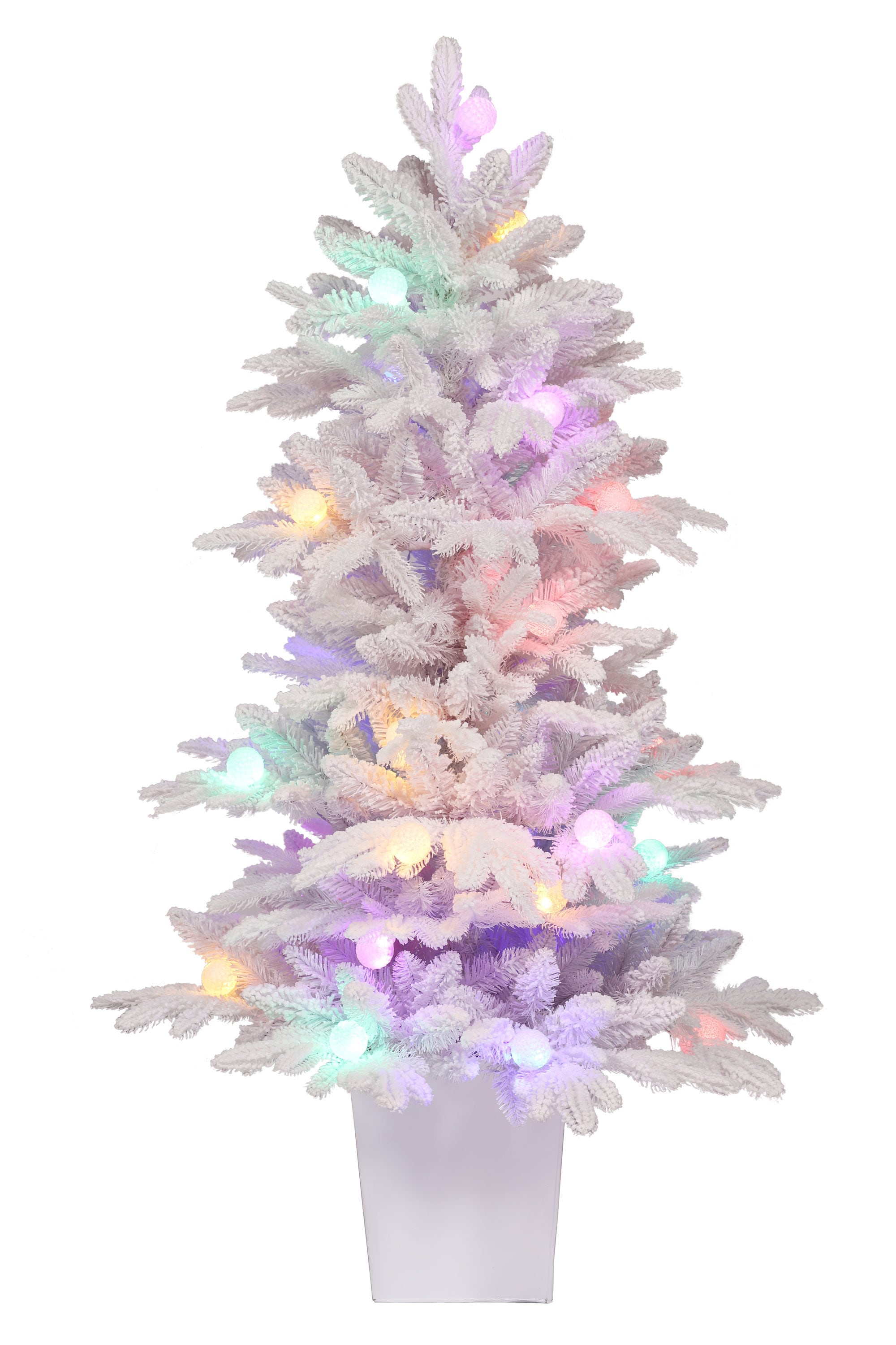 20 Inch Pre-lit Decorated Tabletop Christmas Tree, Snow Flocked Mini White  Christmas Tree with Snowflake and Christmas Ball Tree Topper, White Xmas