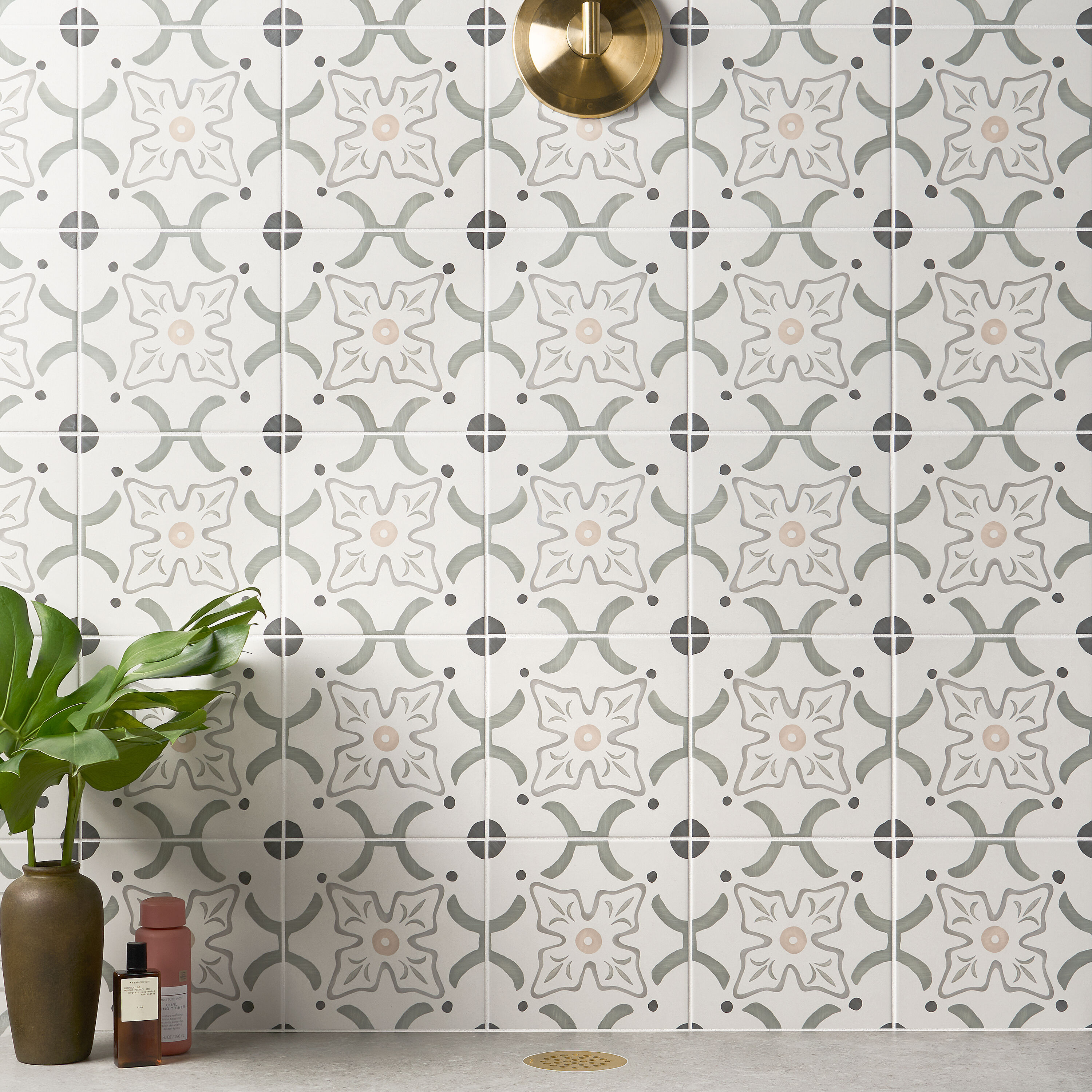 Agave Flora Green and Gray Matte Porcelain Floor and Wall Tile