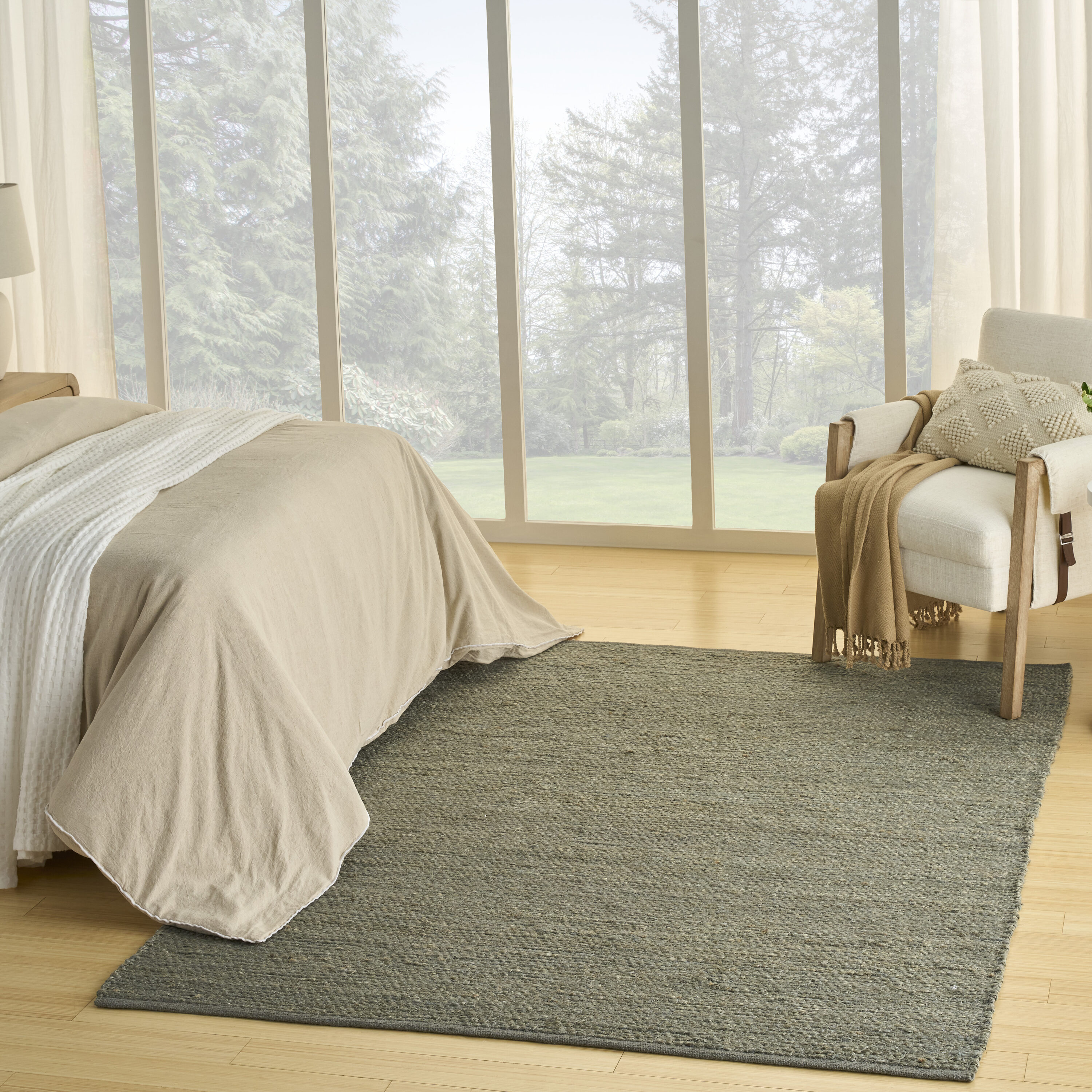 Nourison Home 099446995988 Natural Jute 5 x 7 (ft) Jute Sage Rectangular Indoor Solid Area rug