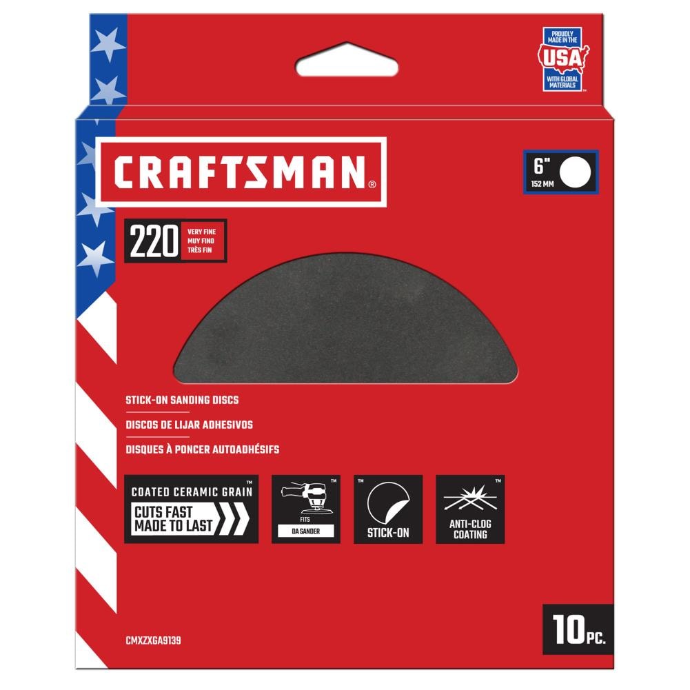 CRAFTSMAN CMXZXGA9139 6 In PSA Cer Discs 220 Grit 10pk 10 -Piece Ceramic alumina 220 -Grit Disc Sandpaper