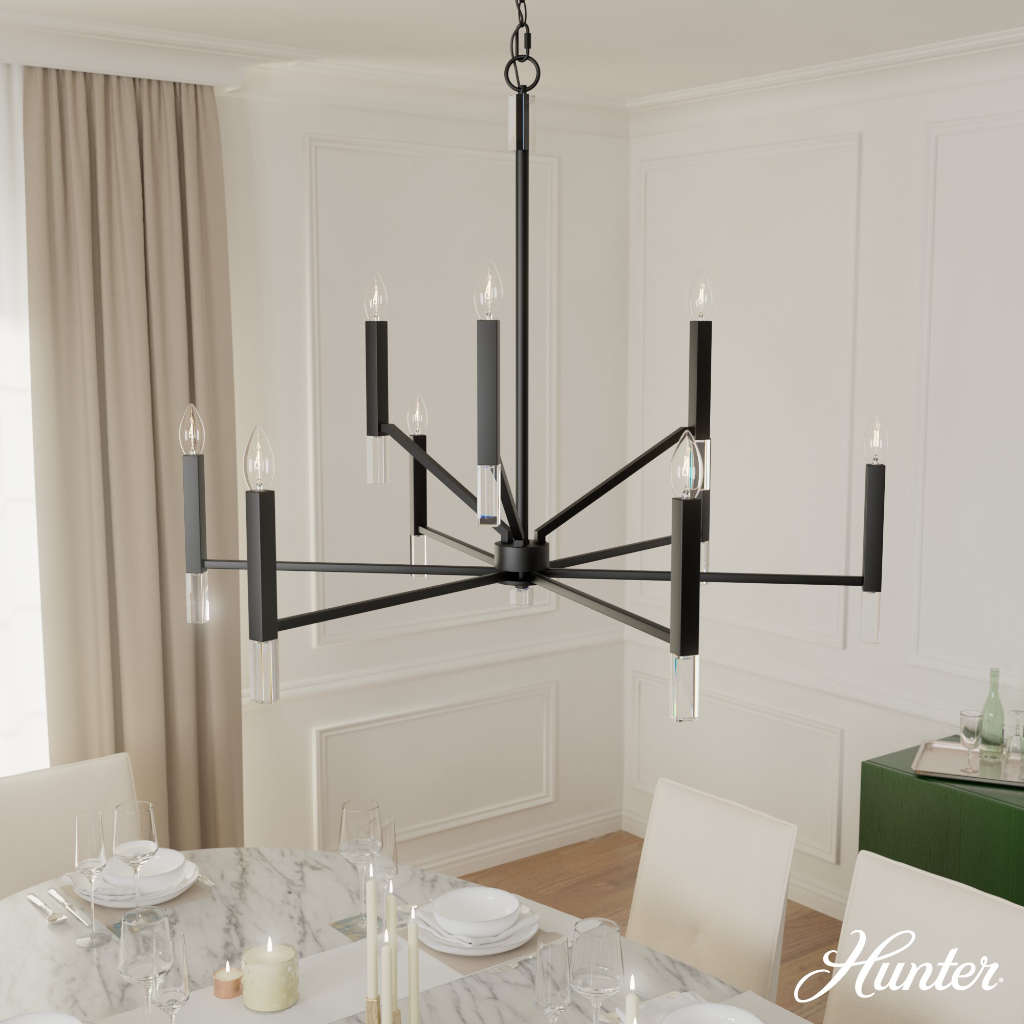 Hunter Sunjai 9-Light Matte Black Traditional Crystal Chandelier