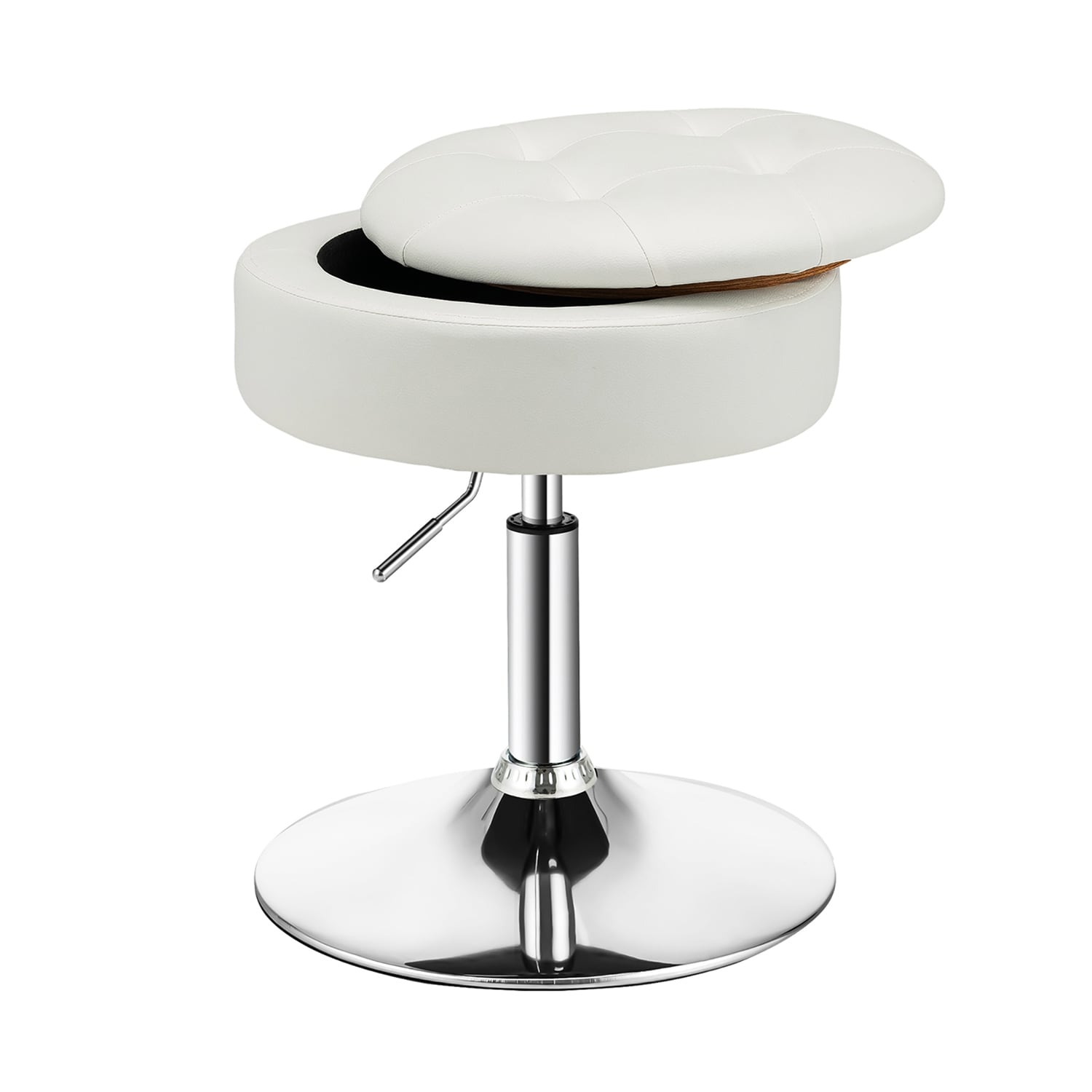 Costway CSHY001371 Vanity Stool Adjustable 360° Swivel Storage Makeup Chair with Removable Tray White