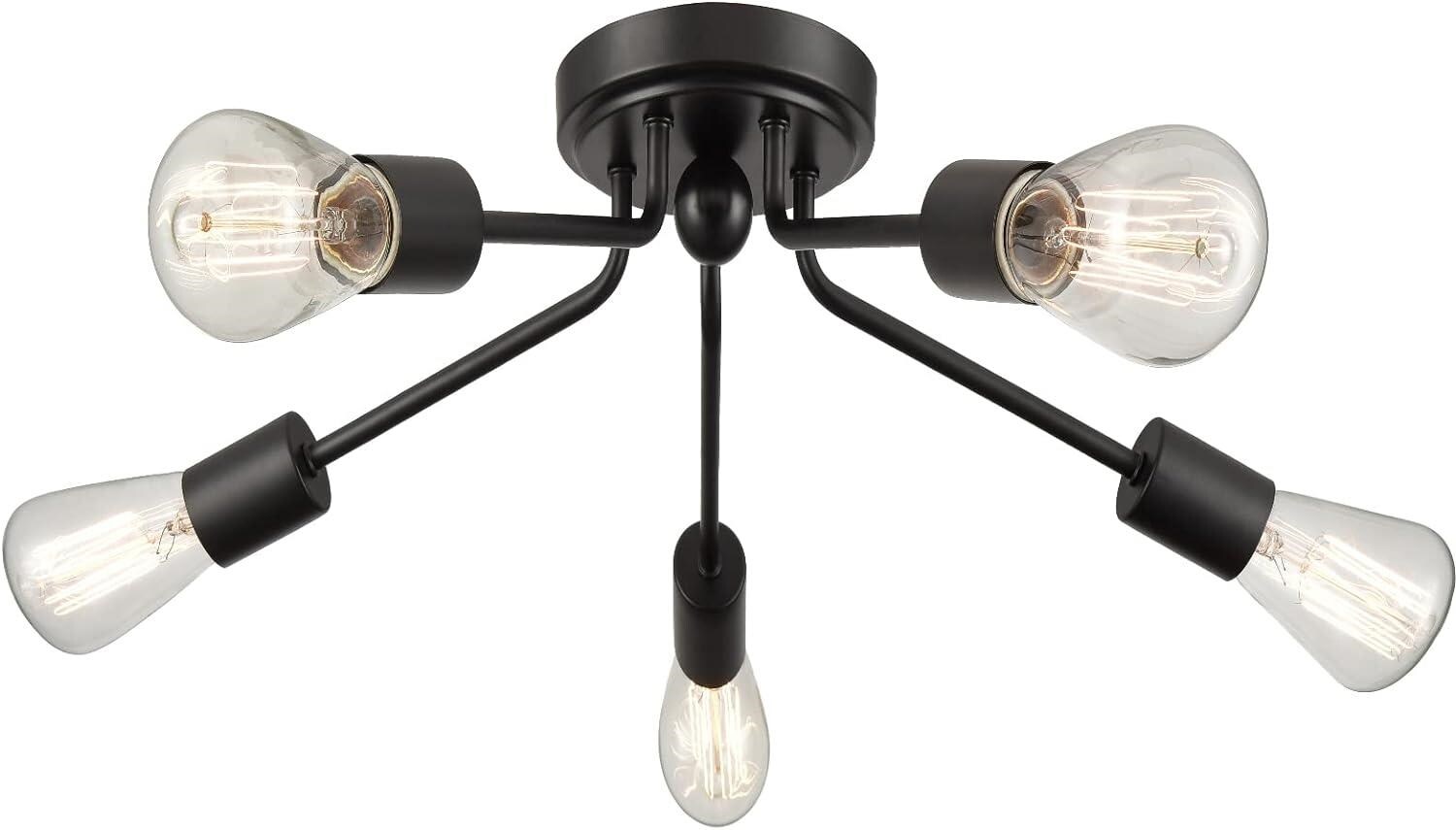 Claxy HY-T7256-5CU-BK Rustic/Industrial 1 -Light 19.69-in Polished Black Semi Flush Mount Light