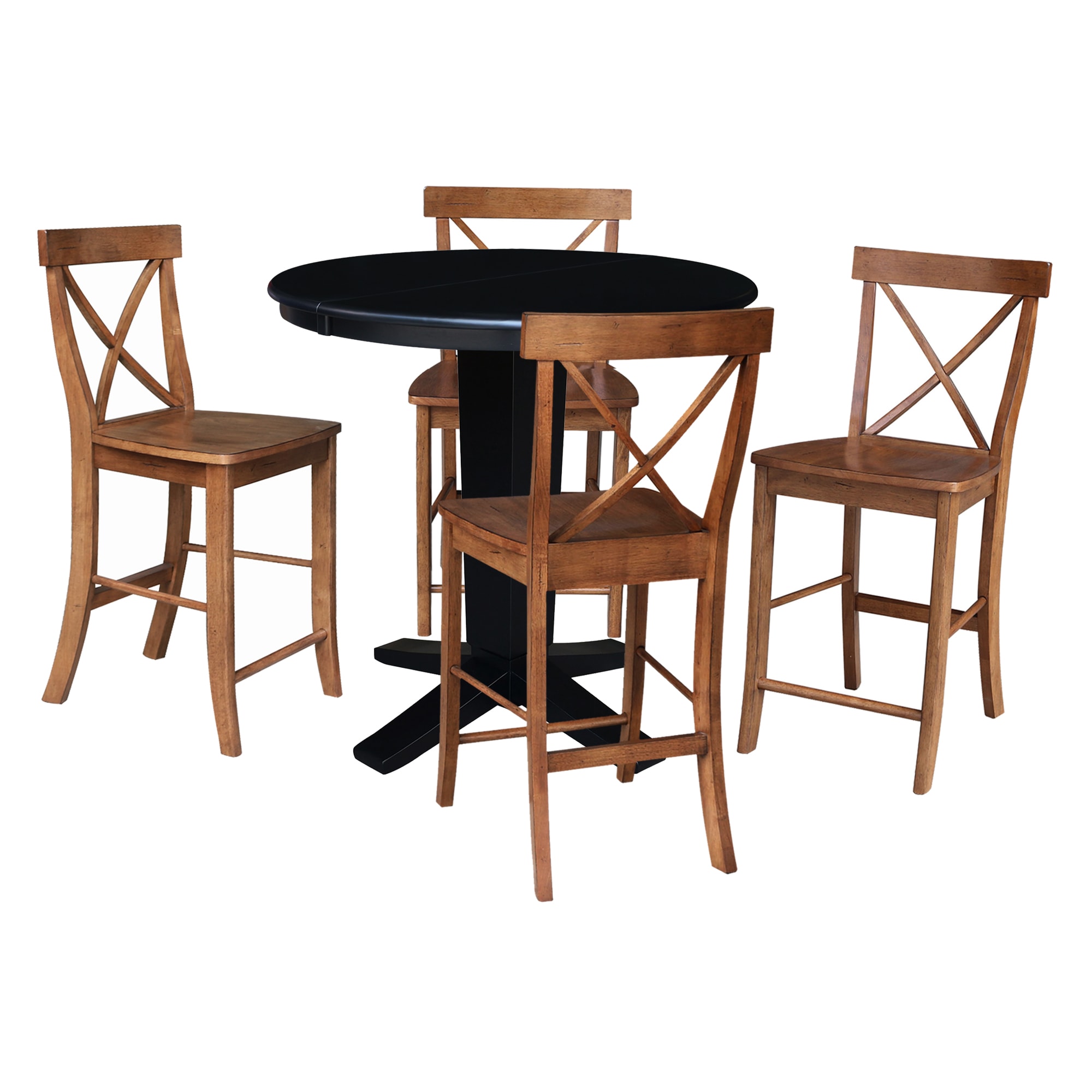 International Concepts K46-36RXT-23S4261324 Black/Distressed Oak Traditional Dining Room Set with Round Table ( Seats 4 )