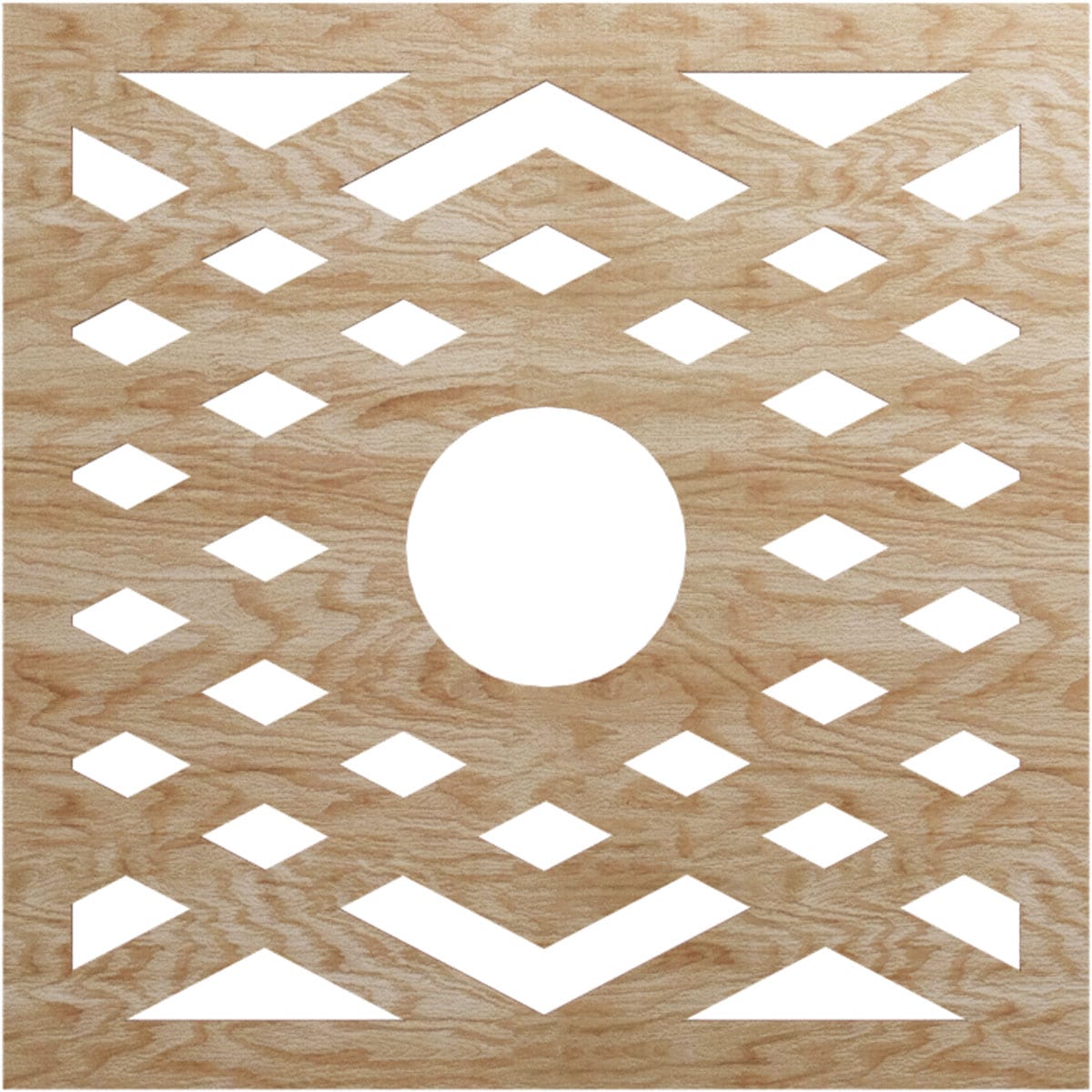 Ekena Millwork CMWP30X30X0250CHRO Chevron Fretwork Pierced 30-in W x 30-in L Architectural Red Oak Wood Whole Ceiling Medallion
