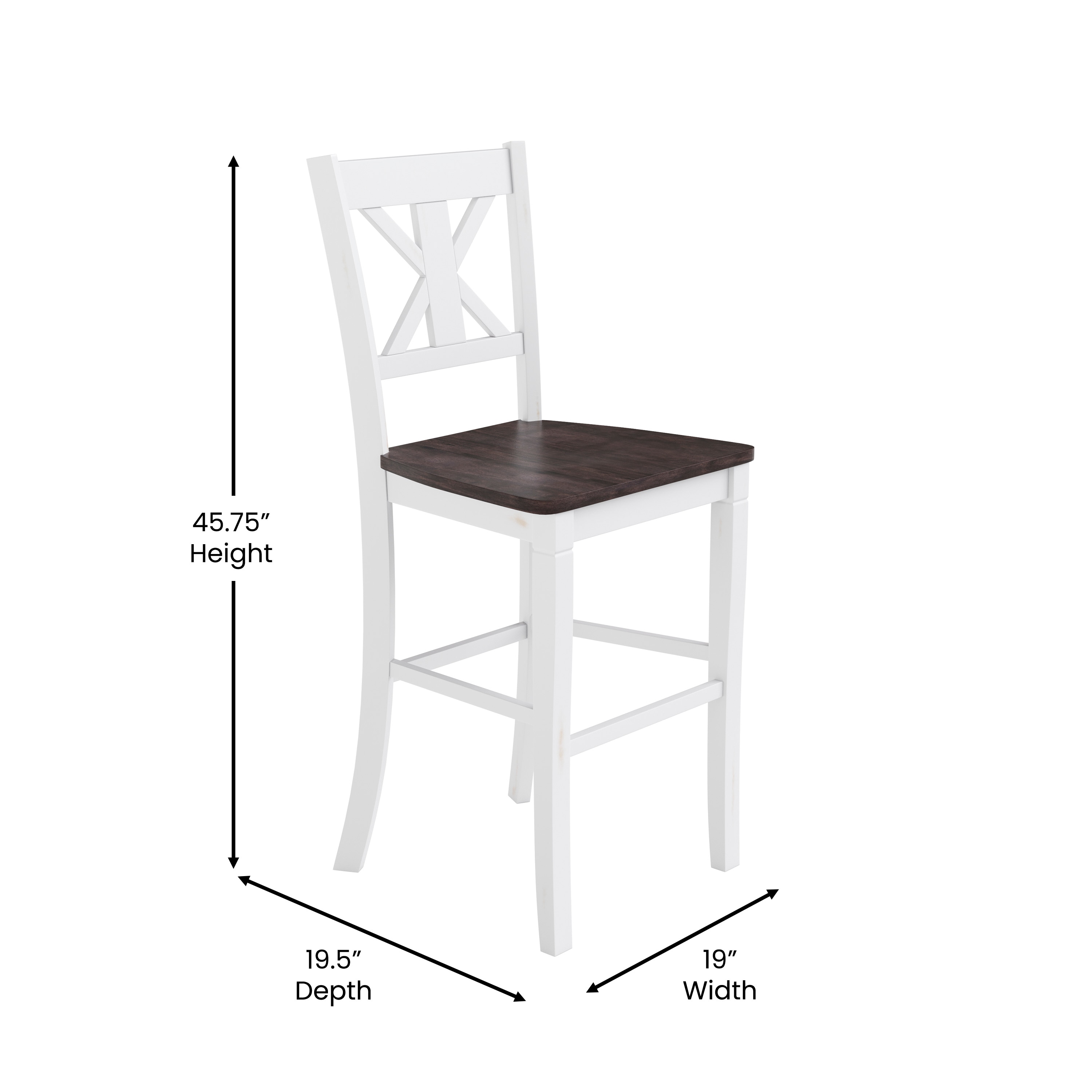 White Wash Solid Wood Cross Back Counter Stools, Set of 2