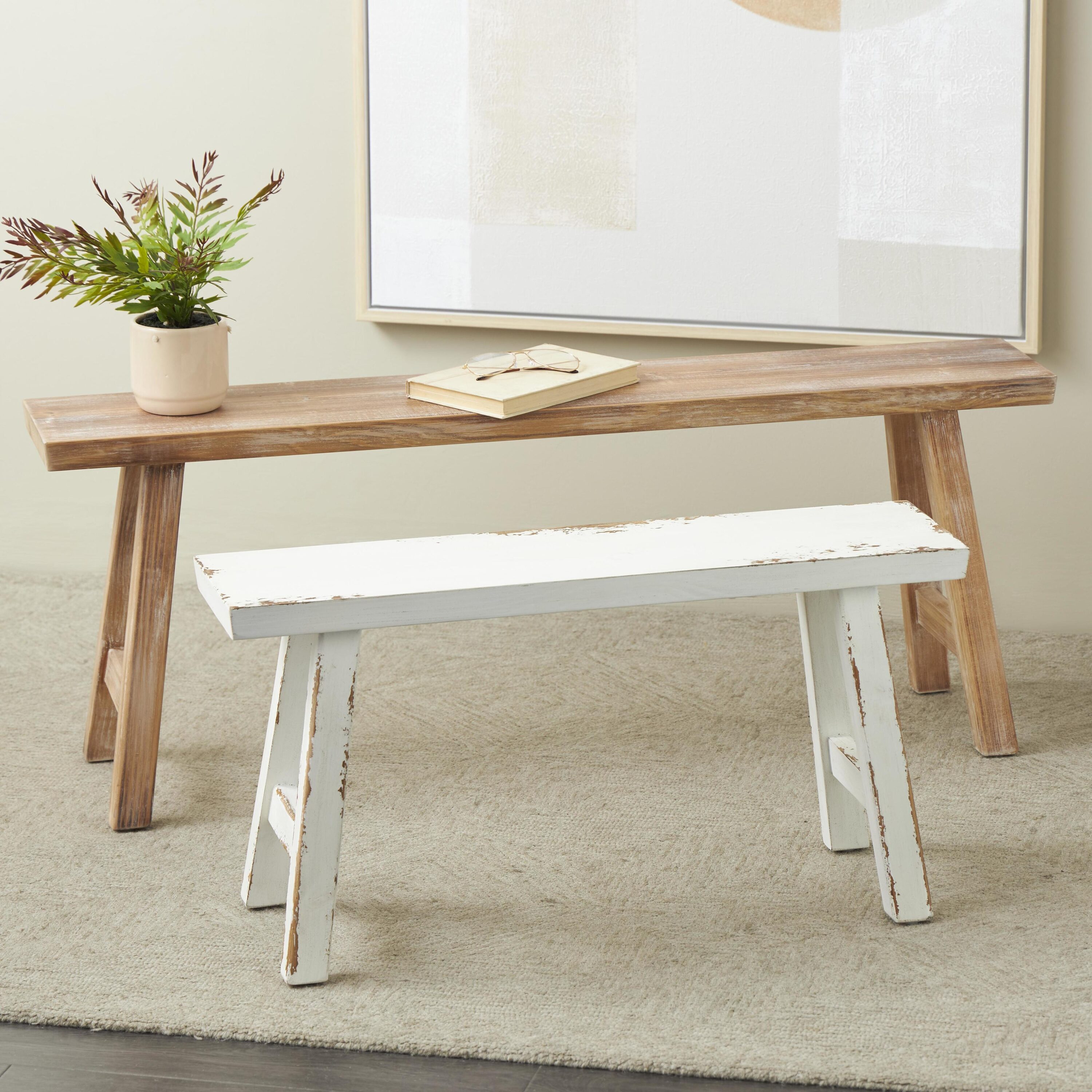 Grayson Lane 823294 Farmhouse Brown Accent Bench 47-in x 11.5-in x 18-in