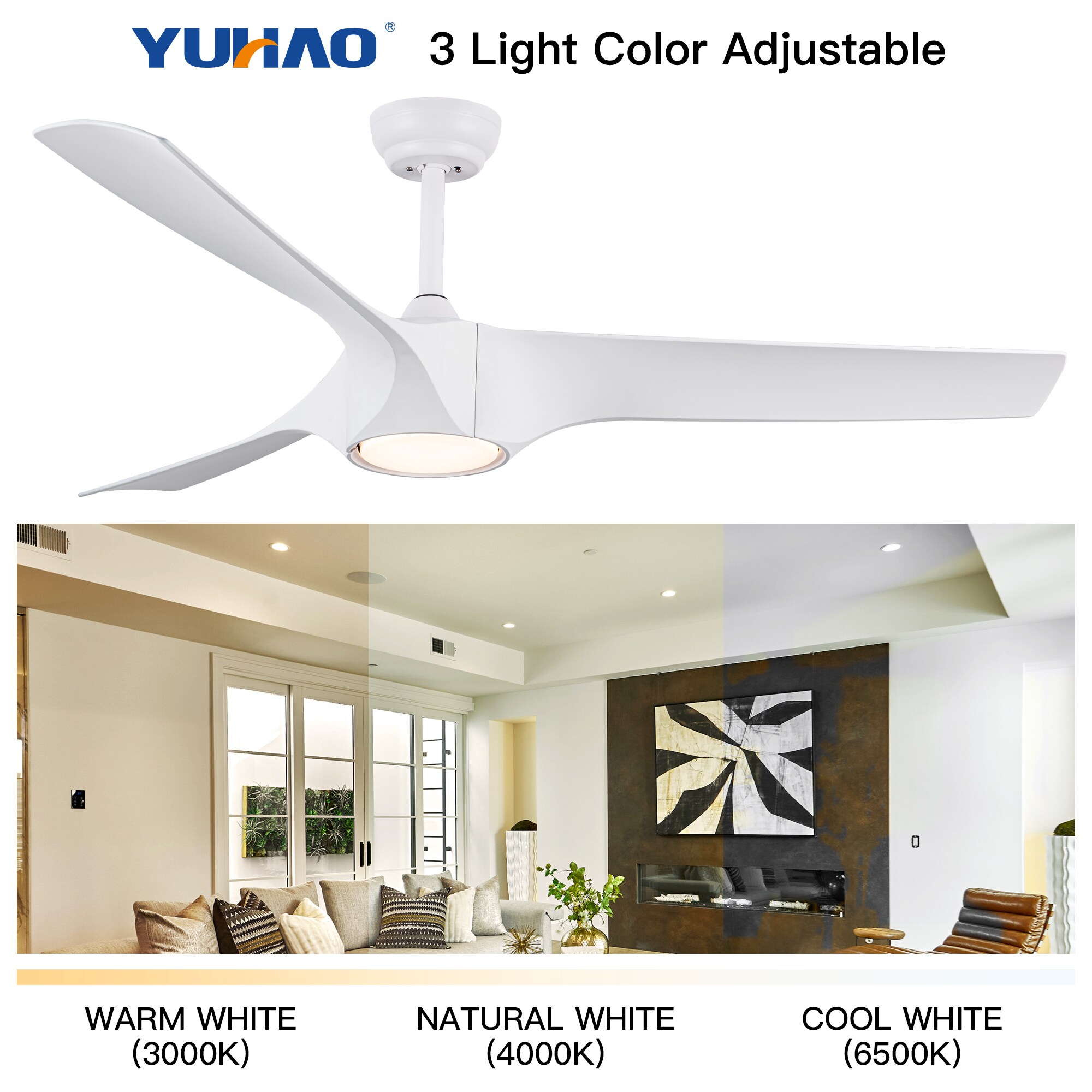 Kahomvis Ceiling Fan 56-in White LED Indoor/Outdoor Ceiling Fan