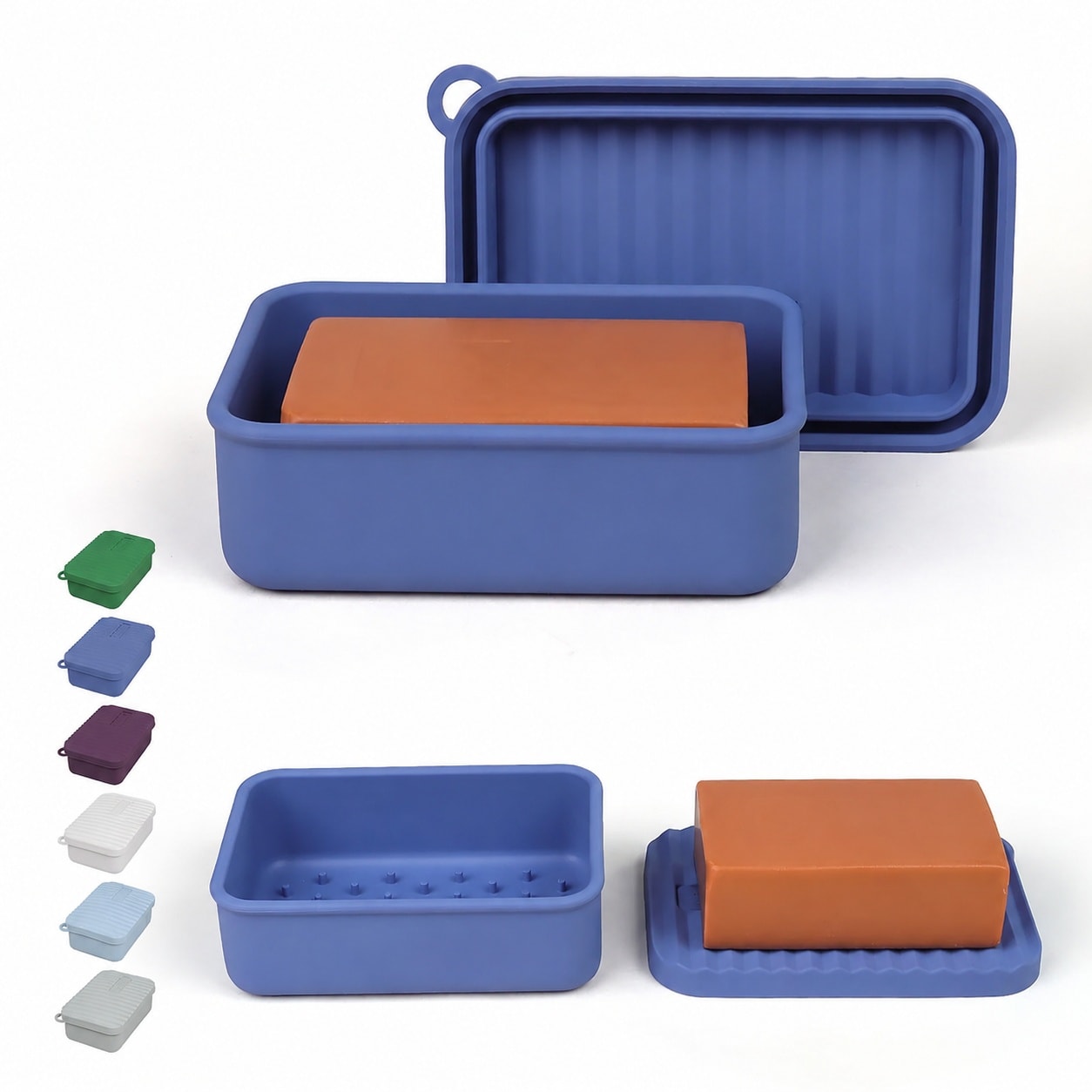 Aoibox  Extra Large Silicone Travel Soap Case Leakproof Bar Soap Holder Container for Camping Gym in Deep Blue