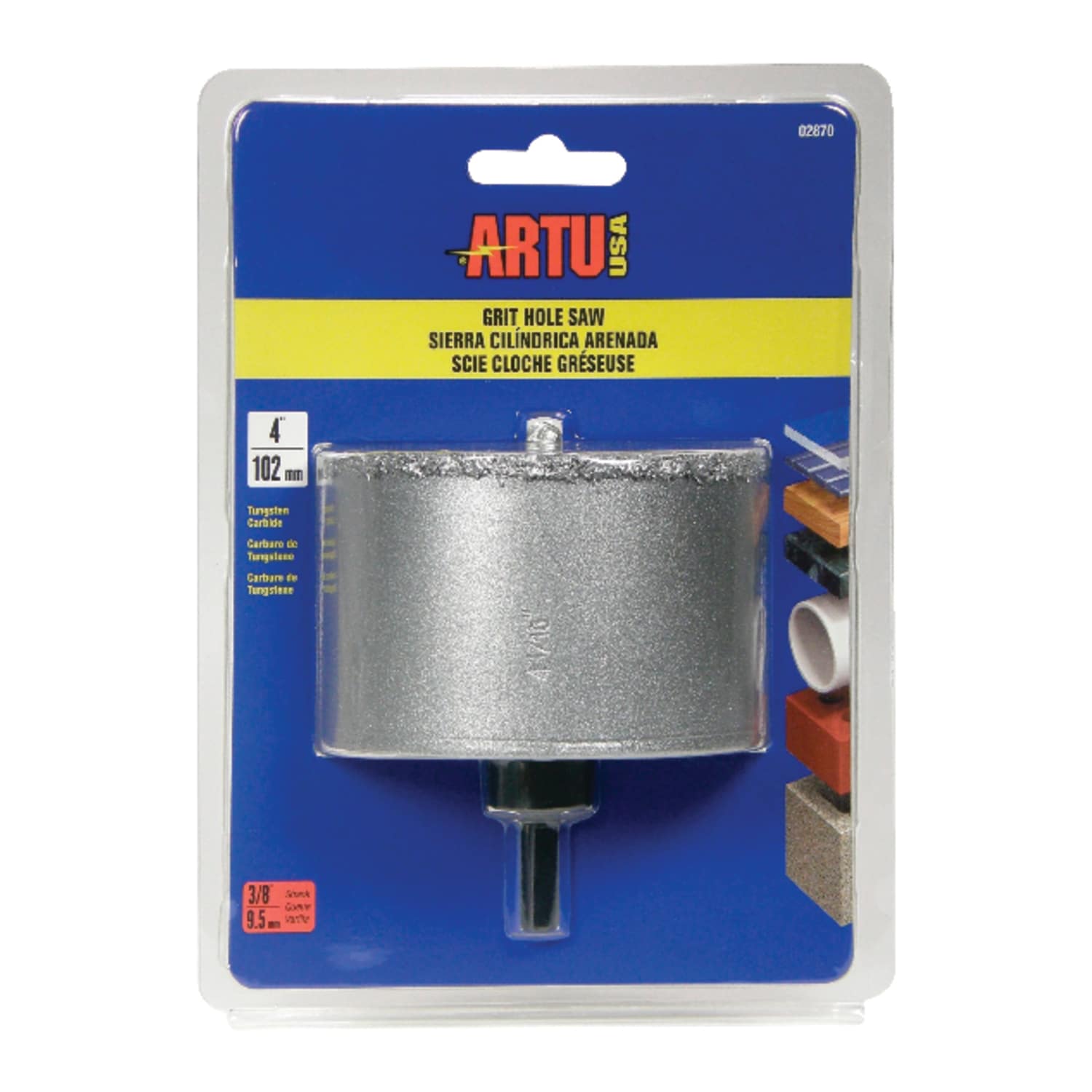 Artu  4 in. Carbide Grit 4.5 in. L X 3/8 in. D Hole Saw Arbor
