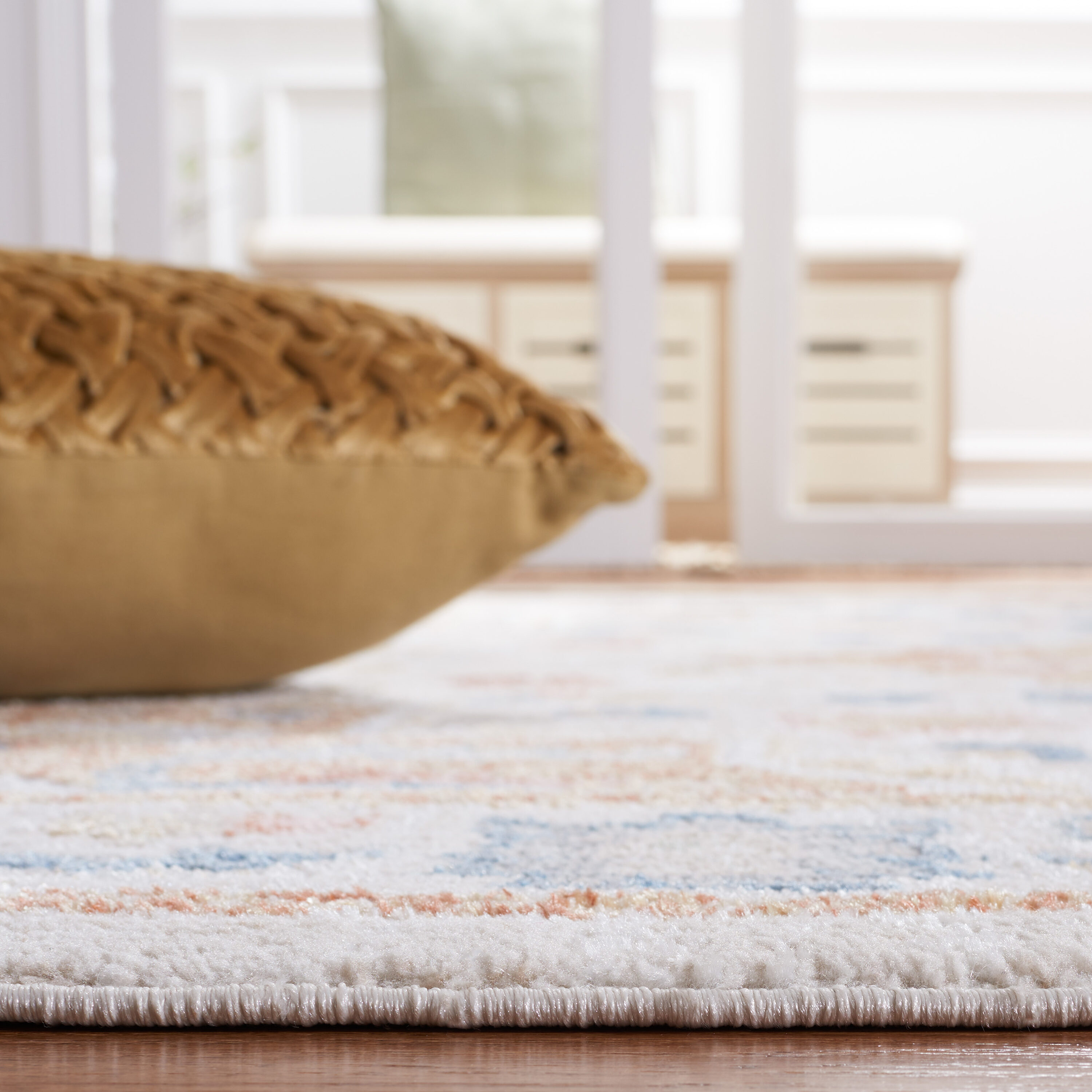 Beige and Rust Rectangular Washable Synthetic Area Rug