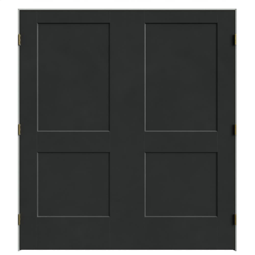 Masonite 641974 72-in x 80-in Midnight Black Solid core 2-panel square Bi-parting Smooth Prefinished Molded composite Flat Jamb Double Prehung Interior Door