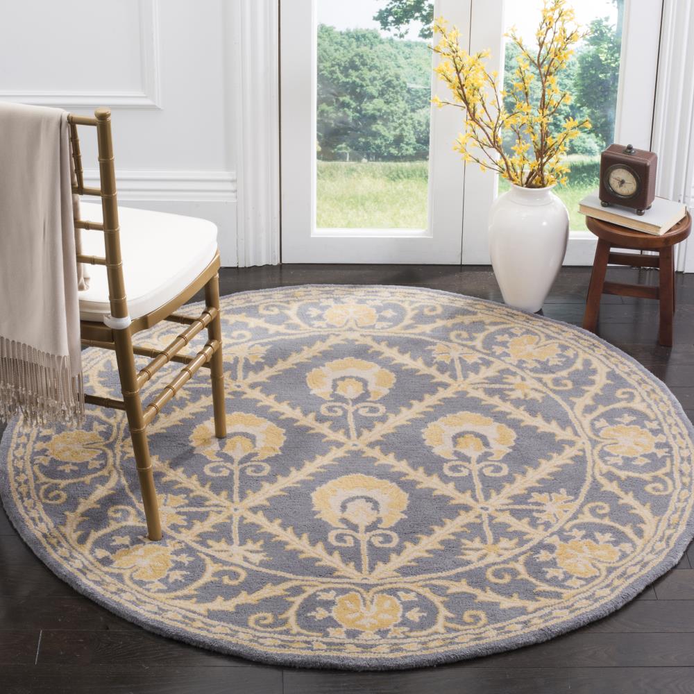 Handmade Blue and Gold Round Wool Tufted Area Rug