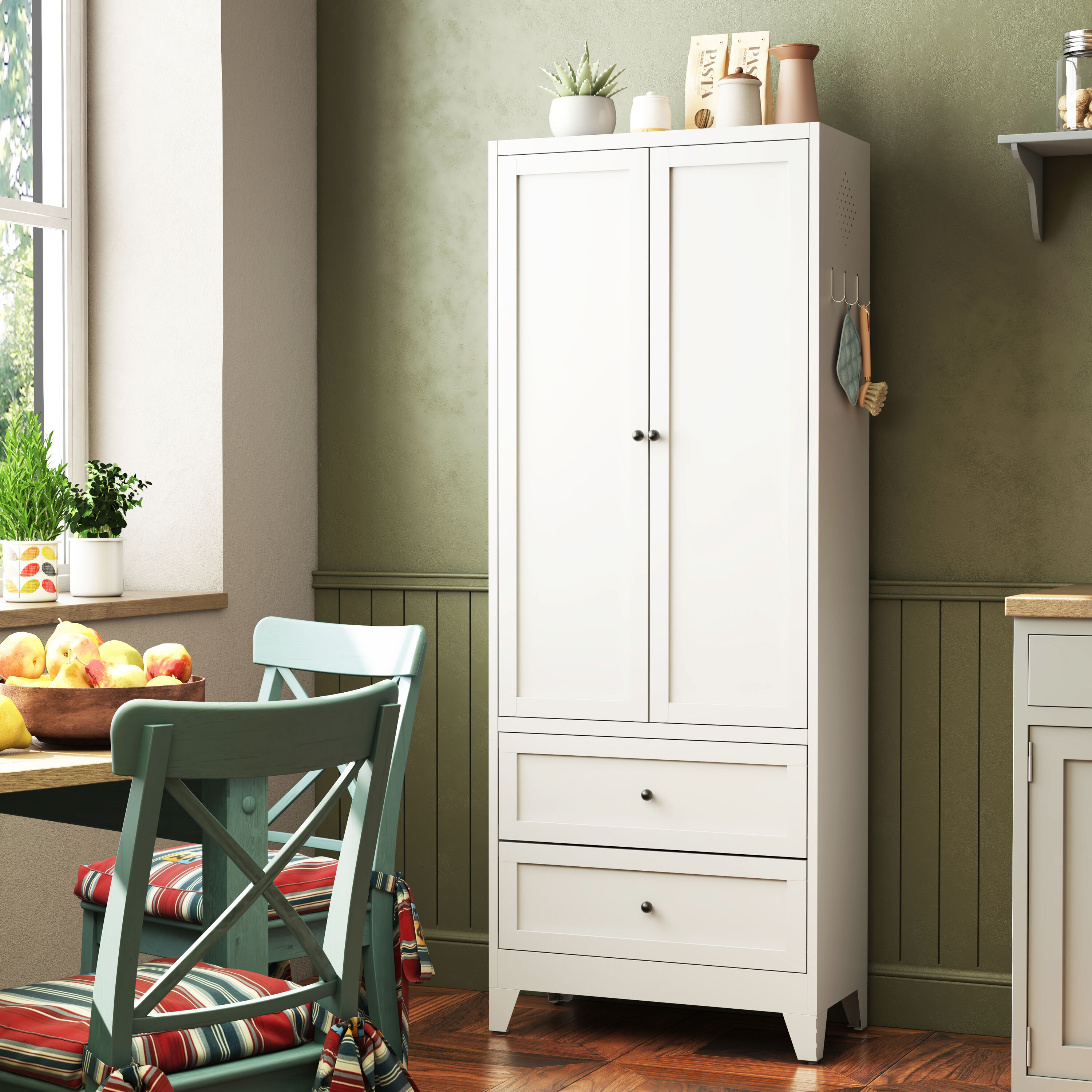 LUXEYARD 72 Inch White Pantry Cabinet with 2 Drawers Freestanding Kitchen Storage Cabinet with Adjustable Shelves Heavy-Duty Organizer #DS-R-8P350190